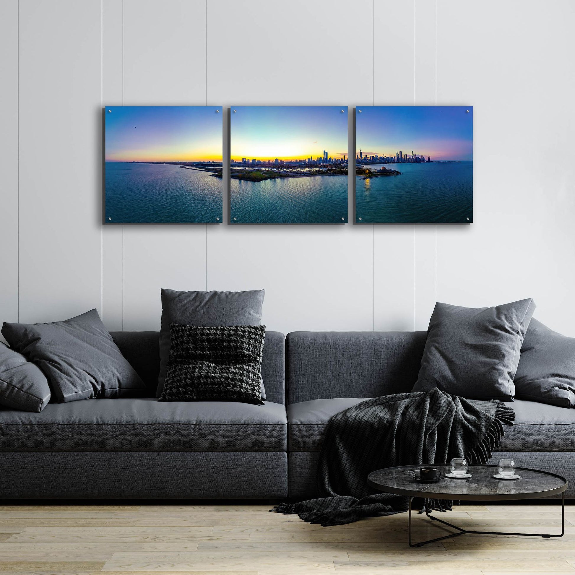 Epic Art 'Chicago - Planetarium Sunset' by Epic Portfolio, Acrylic Glass Wall Art, 3 Piece Set,72x24