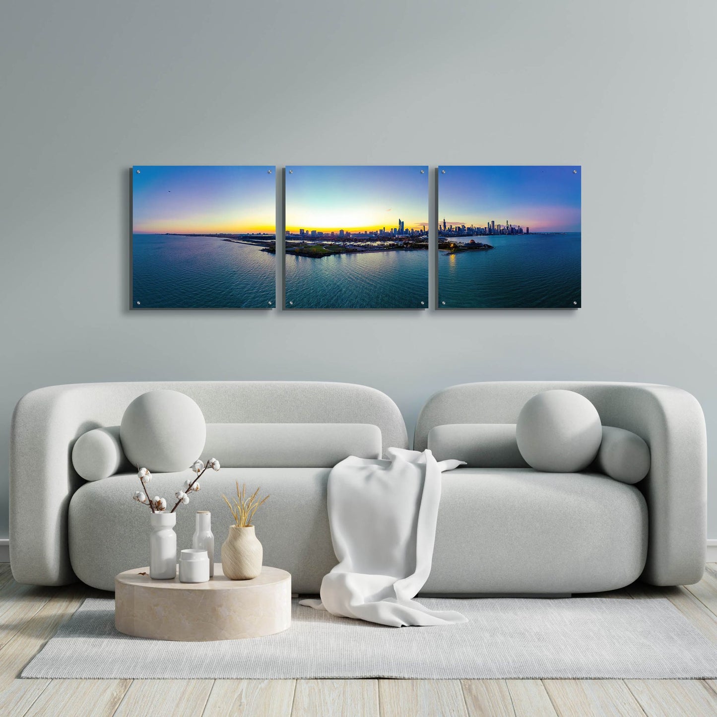 Epic Art 'Chicago - Planetarium Sunset' by Epic Portfolio, Acrylic Glass Wall Art, 3 Piece Set,72x24