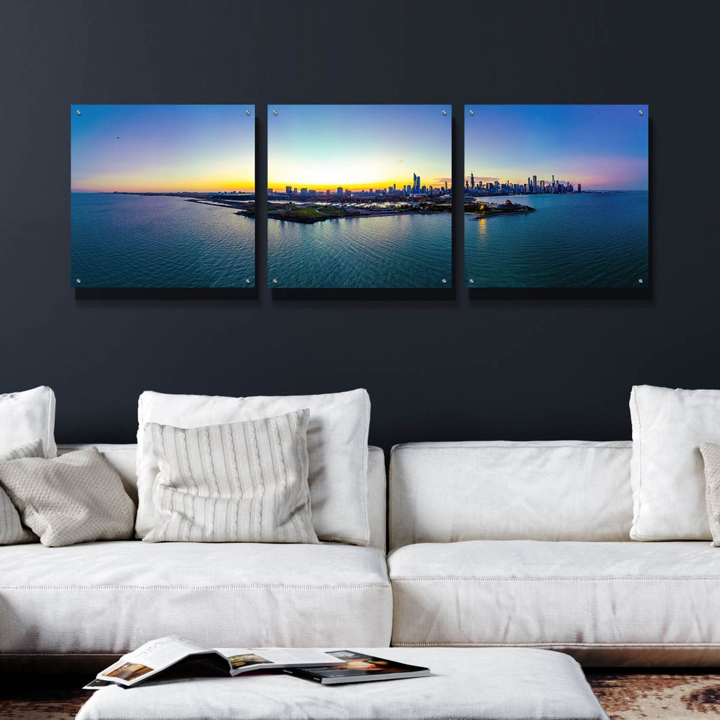 Epic Art 'Chicago - Planetarium Sunset' by Epic Portfolio, Acrylic Glass Wall Art, 3 Piece Set,72x24