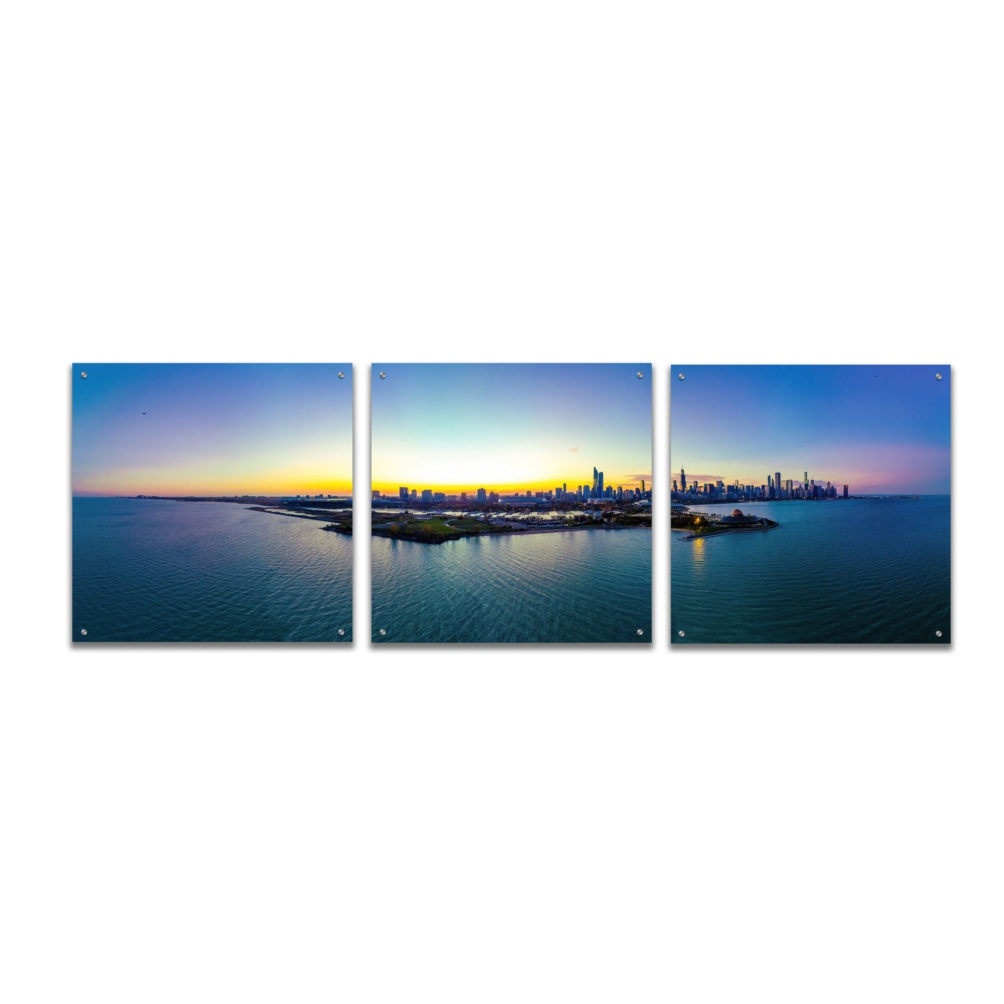 Epic Art 'Chicago - Planetarium Sunset' by Epic Portfolio, Acrylic Glass Wall Art, 3 Piece Set