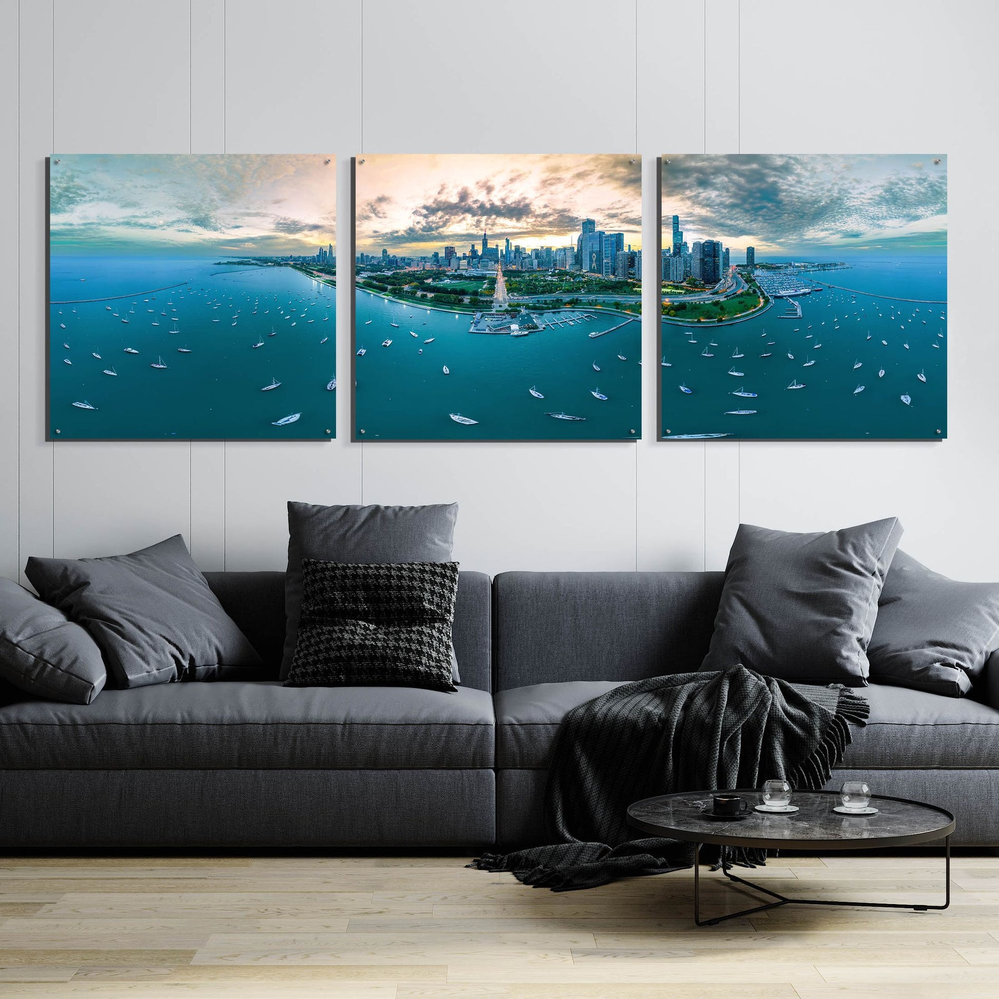 Epic Art 'Chicago - Fall Dusk' by Epic Portfolio, Acrylic Glass Wall Art, 3 Piece Set,108x36