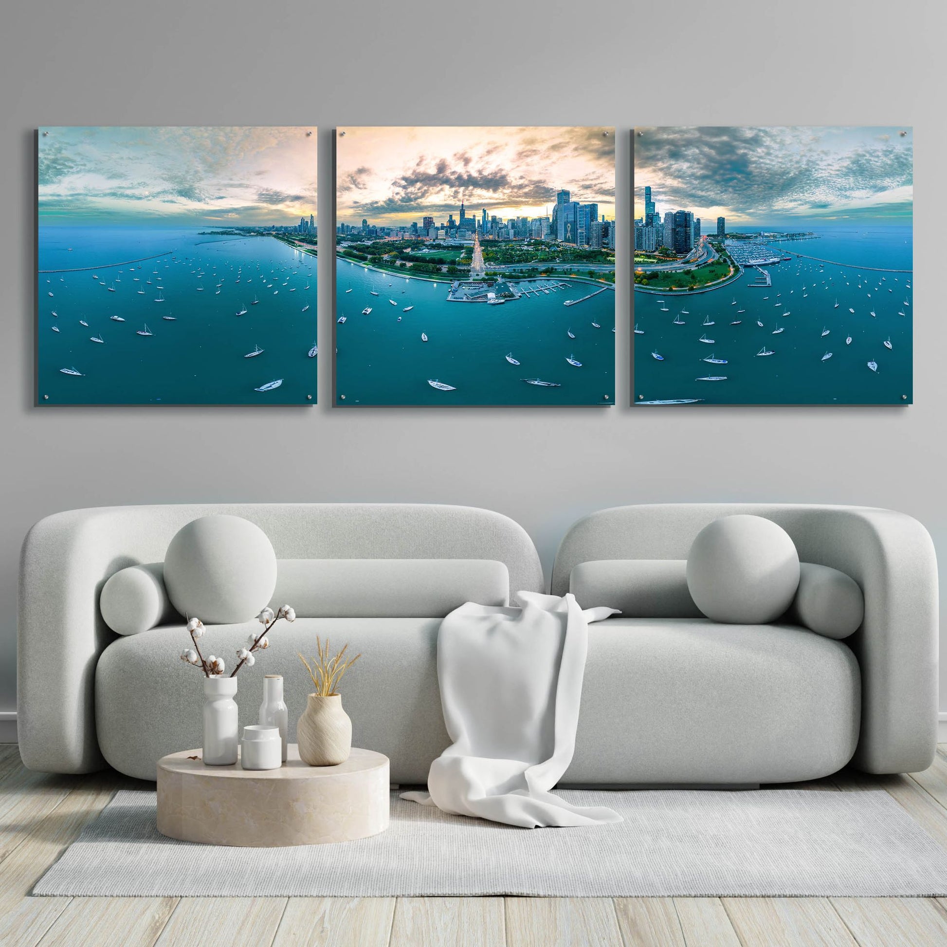 Epic Art 'Chicago - Fall Dusk' by Epic Portfolio, Acrylic Glass Wall Art, 3 Piece Set,108x36