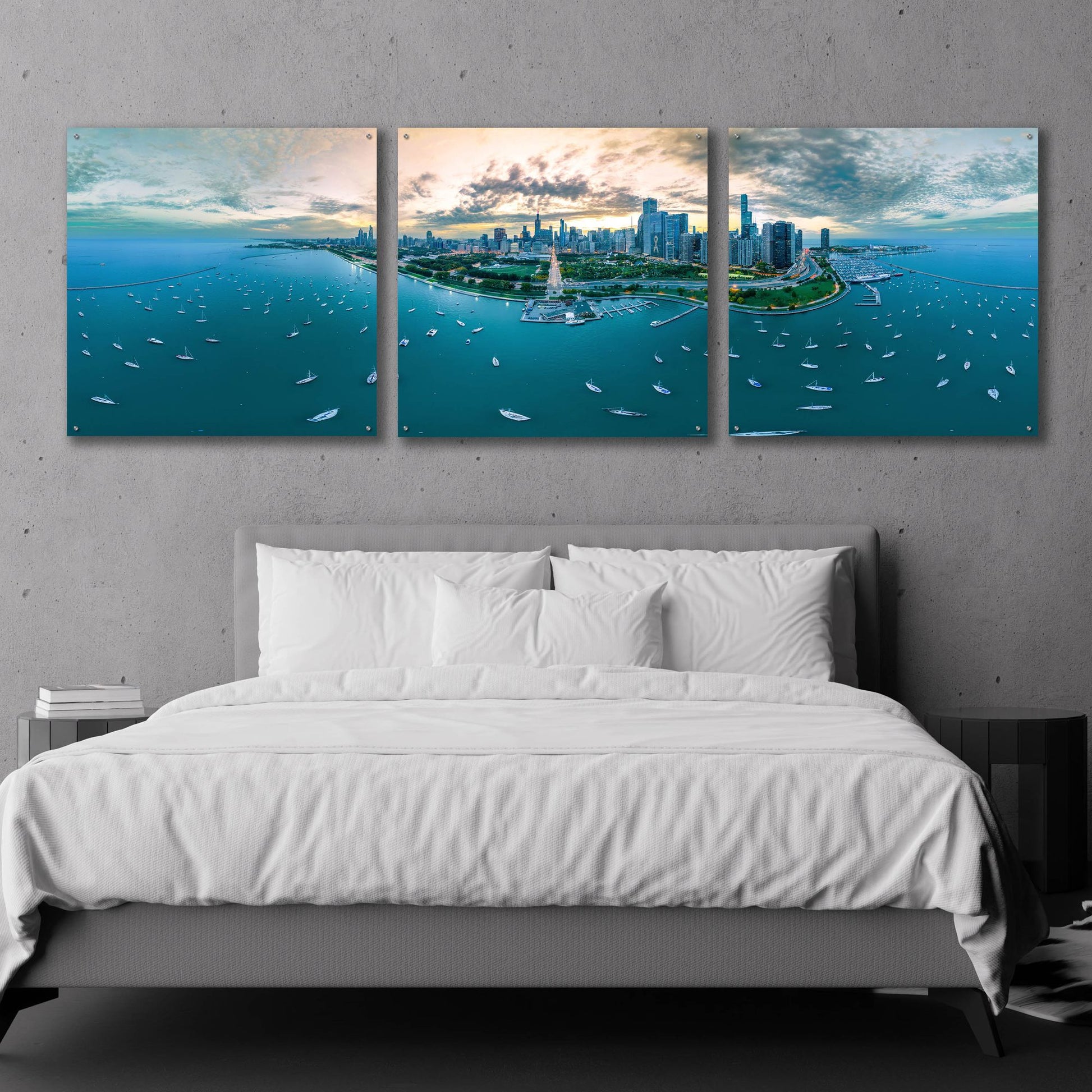 Epic Art 'Chicago - Fall Dusk' by Epic Portfolio, Acrylic Glass Wall Art, 3 Piece Set,108x36