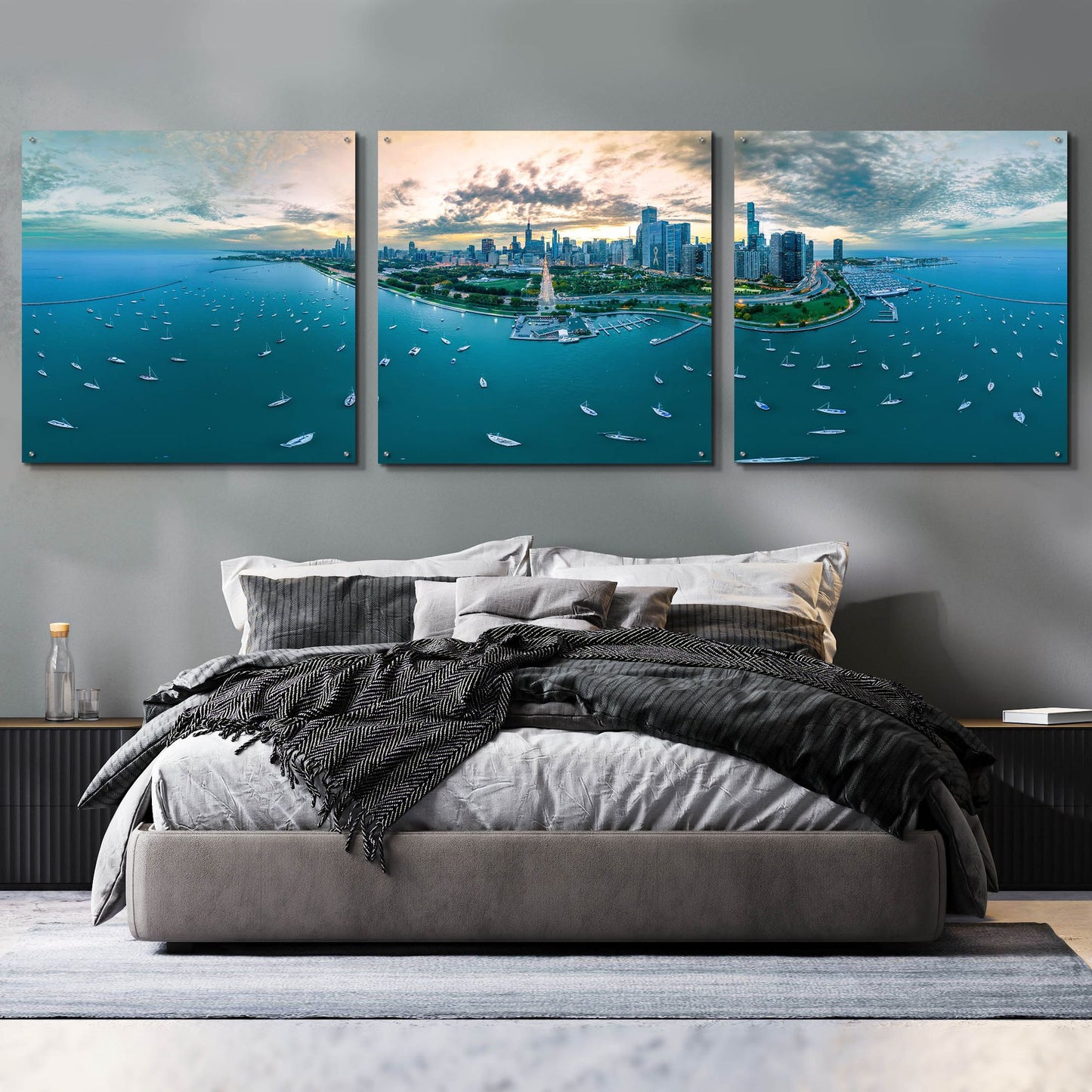 Epic Art 'Chicago - Fall Dusk' by Epic Portfolio, Acrylic Glass Wall Art, 3 Piece Set,108x36