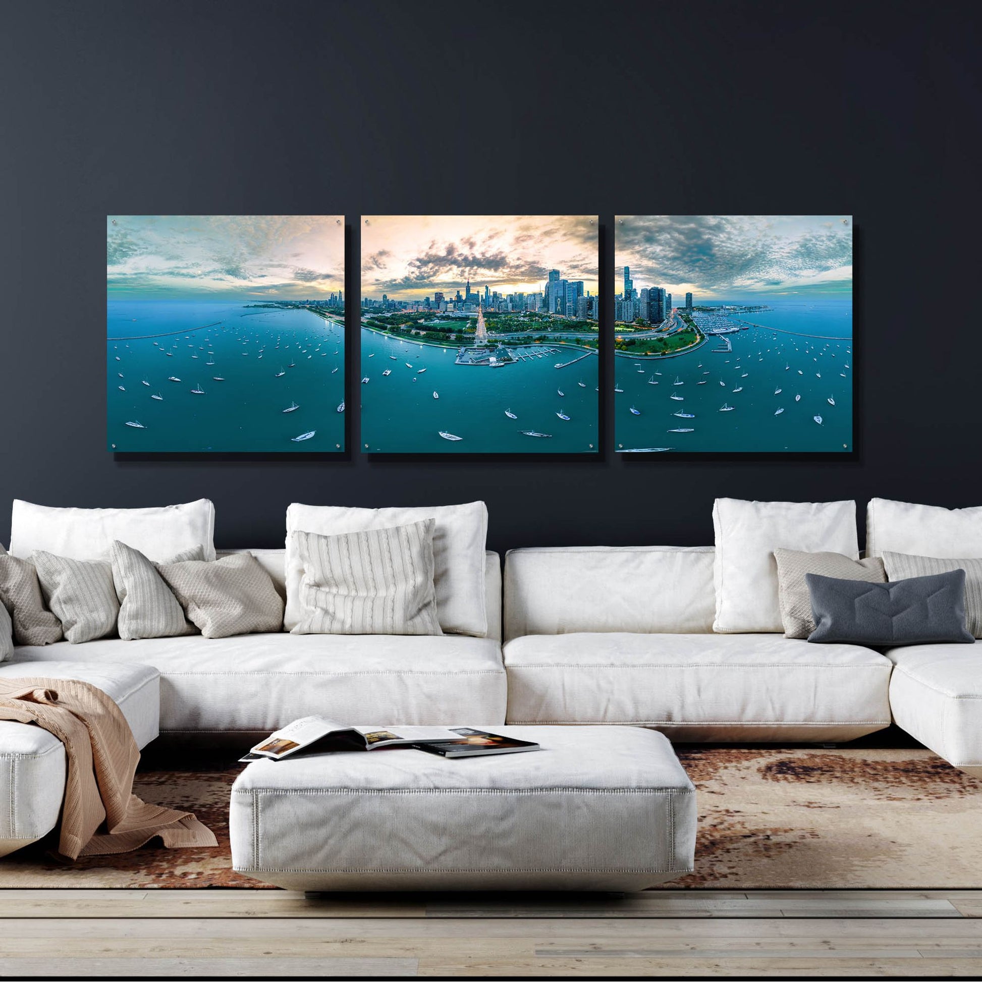 Epic Art 'Chicago - Fall Dusk' by Epic Portfolio, Acrylic Glass Wall Art, 3 Piece Set,108x36