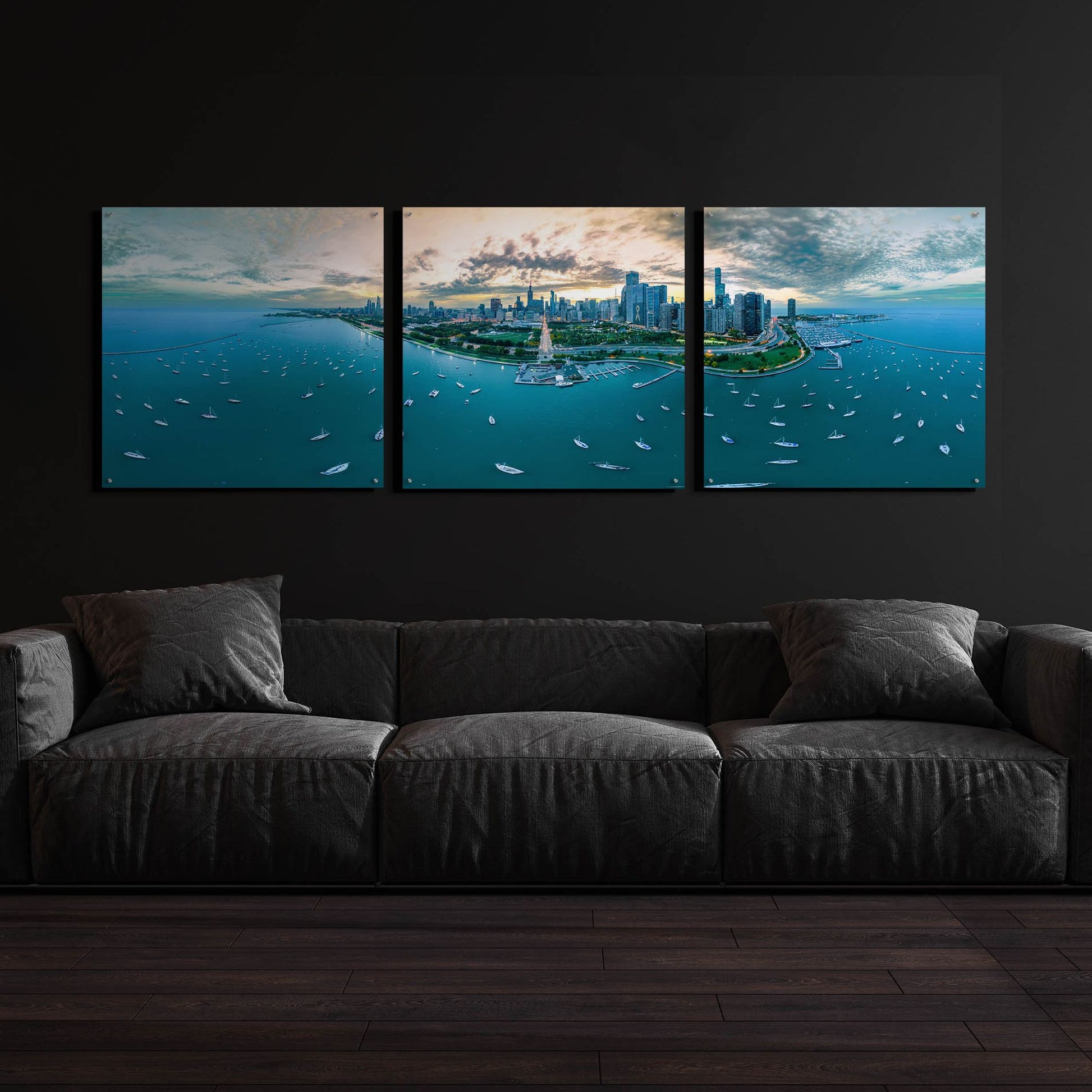 Epic Art 'Chicago - Fall Dusk' by Epic Portfolio, Acrylic Glass Wall Art, 3 Piece Set,108x36