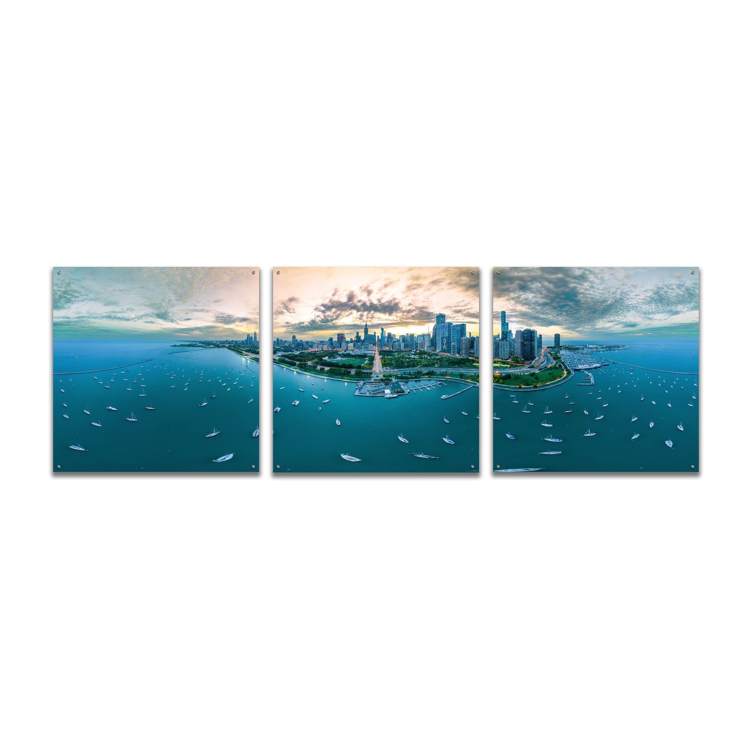 Epic Art 'Chicago - Fall Dusk' by Epic Portfolio, Acrylic Glass Wall Art, 3 Piece Set,108x36