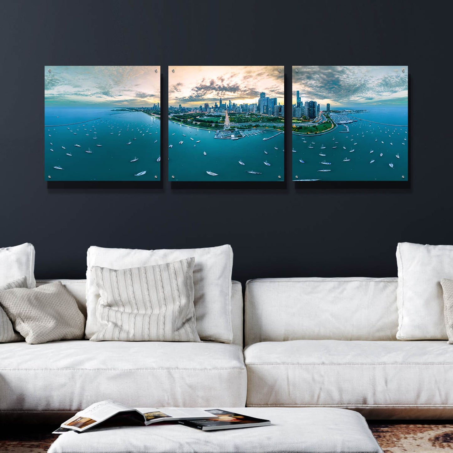 Epic Art 'Chicago - Fall Dusk' by Epic Portfolio, Acrylic Glass Wall Art, 3 Piece Set,72x24