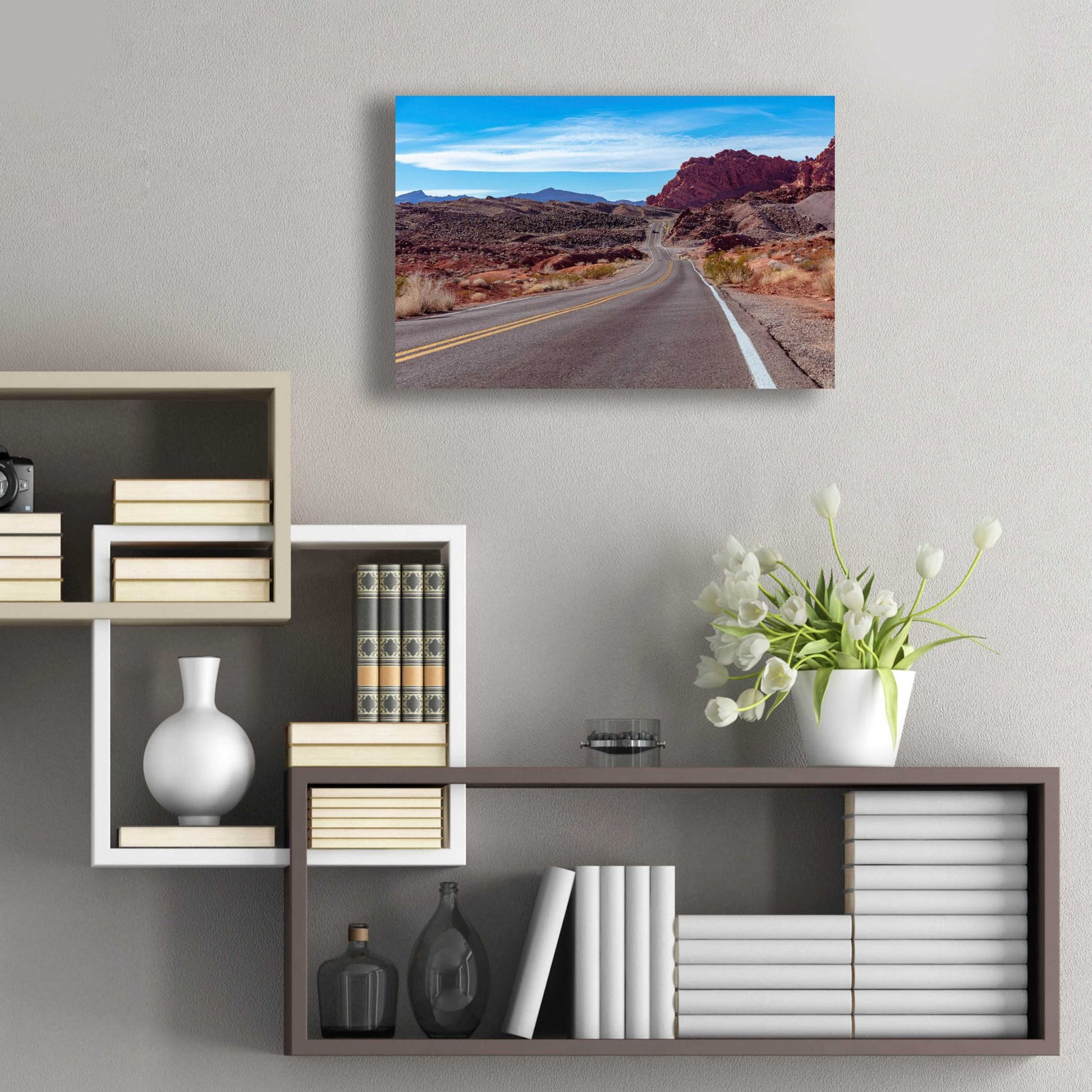 Epic Art 'Desert Road' by Epic Portfolio, Acrylic Glass Wall Art,24x16