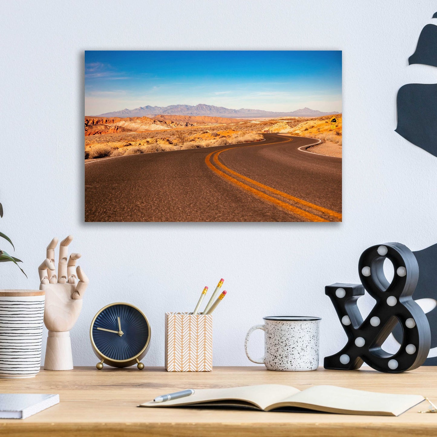 Epic Art 'Winding Desert Road' by Epic Portfolio, Acrylic Glass Wall Art,16x12