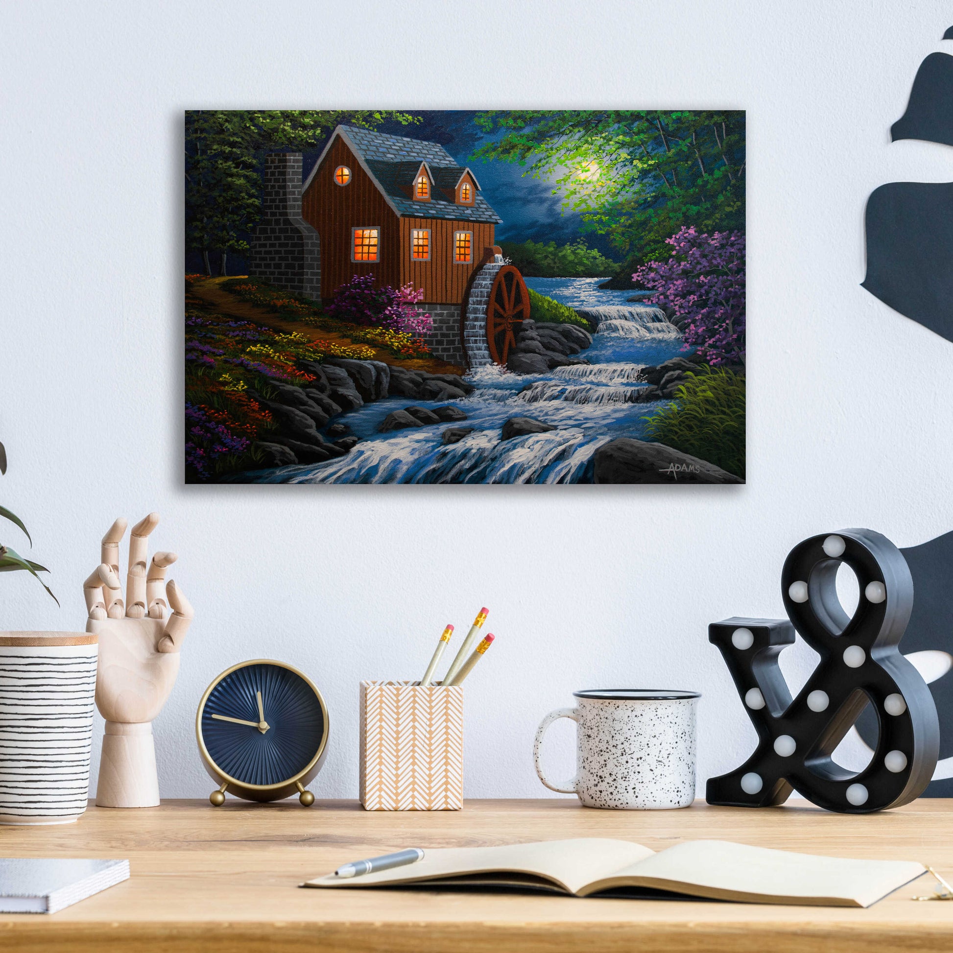 Epic Art 'Moonlit Mill' by Gary Adams, Acrylic Glass Wall Art,16x12