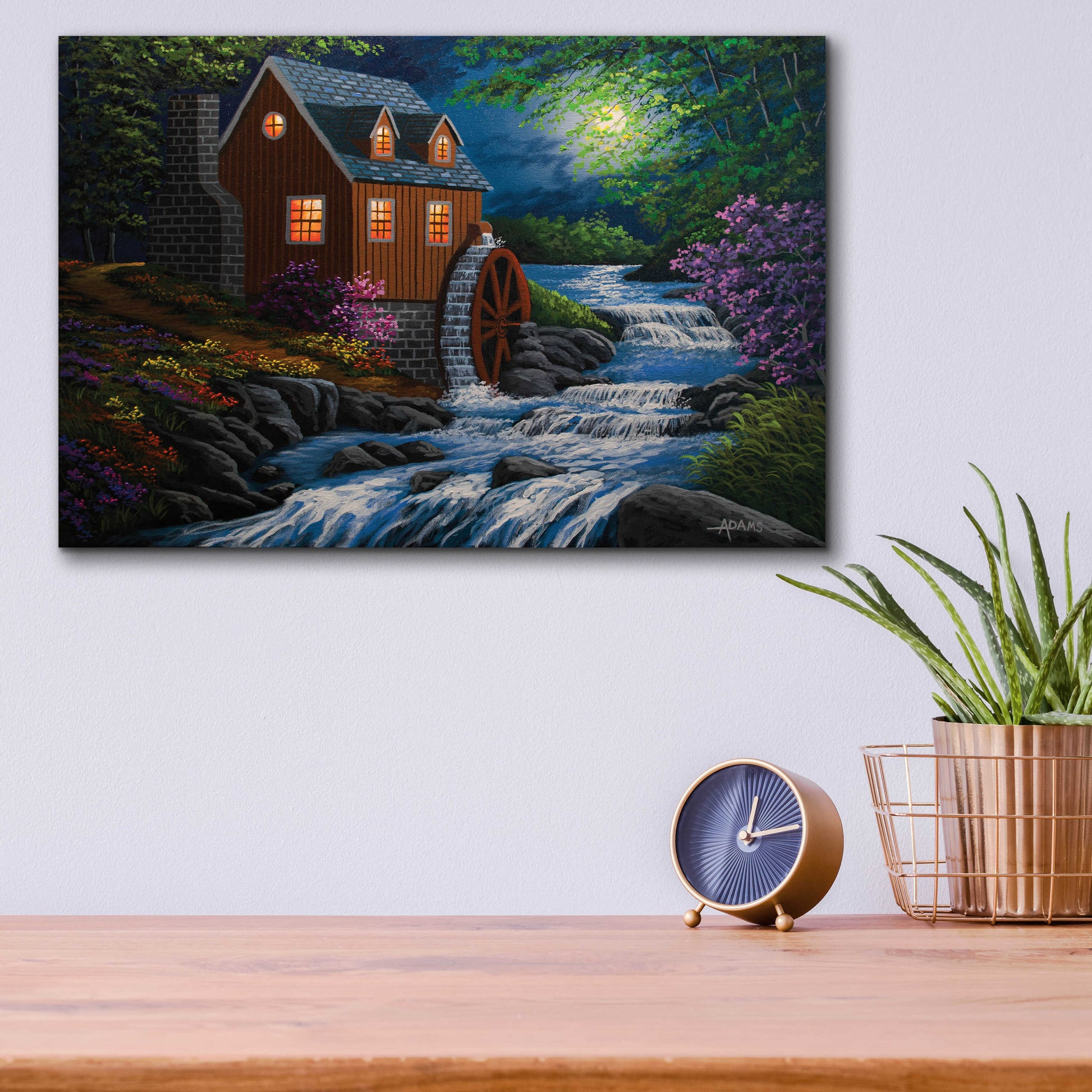 Epic Art 'Moonlit Mill' by Gary Adams, Acrylic Glass Wall Art,16x12