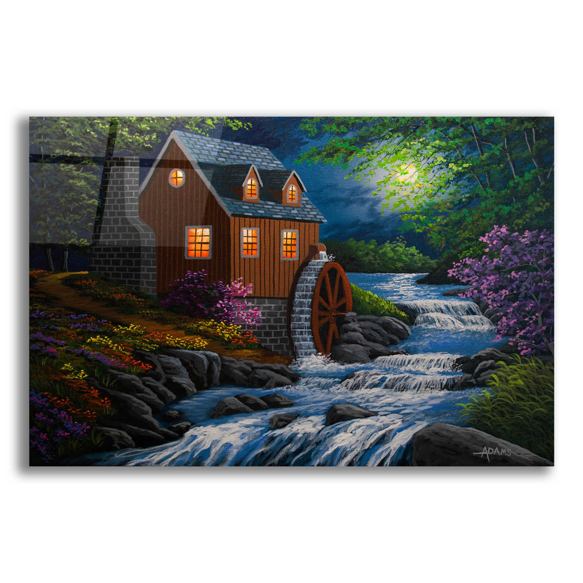 Epic Art 'Moonlit Mill' by Gary Adams, Acrylic Glass Wall Art,16x12