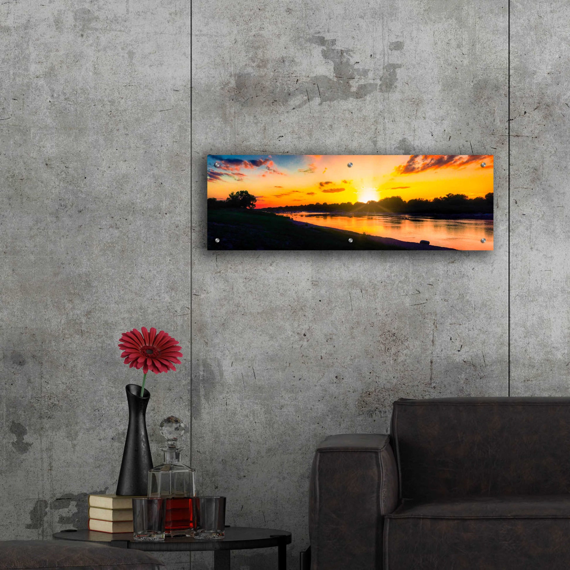 Epic Art 'Llano River Sunset' by Grace Fine Arts Photography, Acrylic Glass Wall Art,36x12