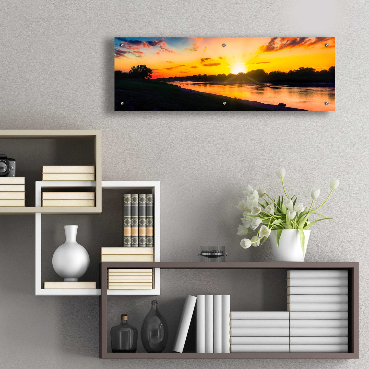 Epic Art 'Llano River Sunset' by Grace Fine Arts Photography, Acrylic Glass Wall Art,36x12