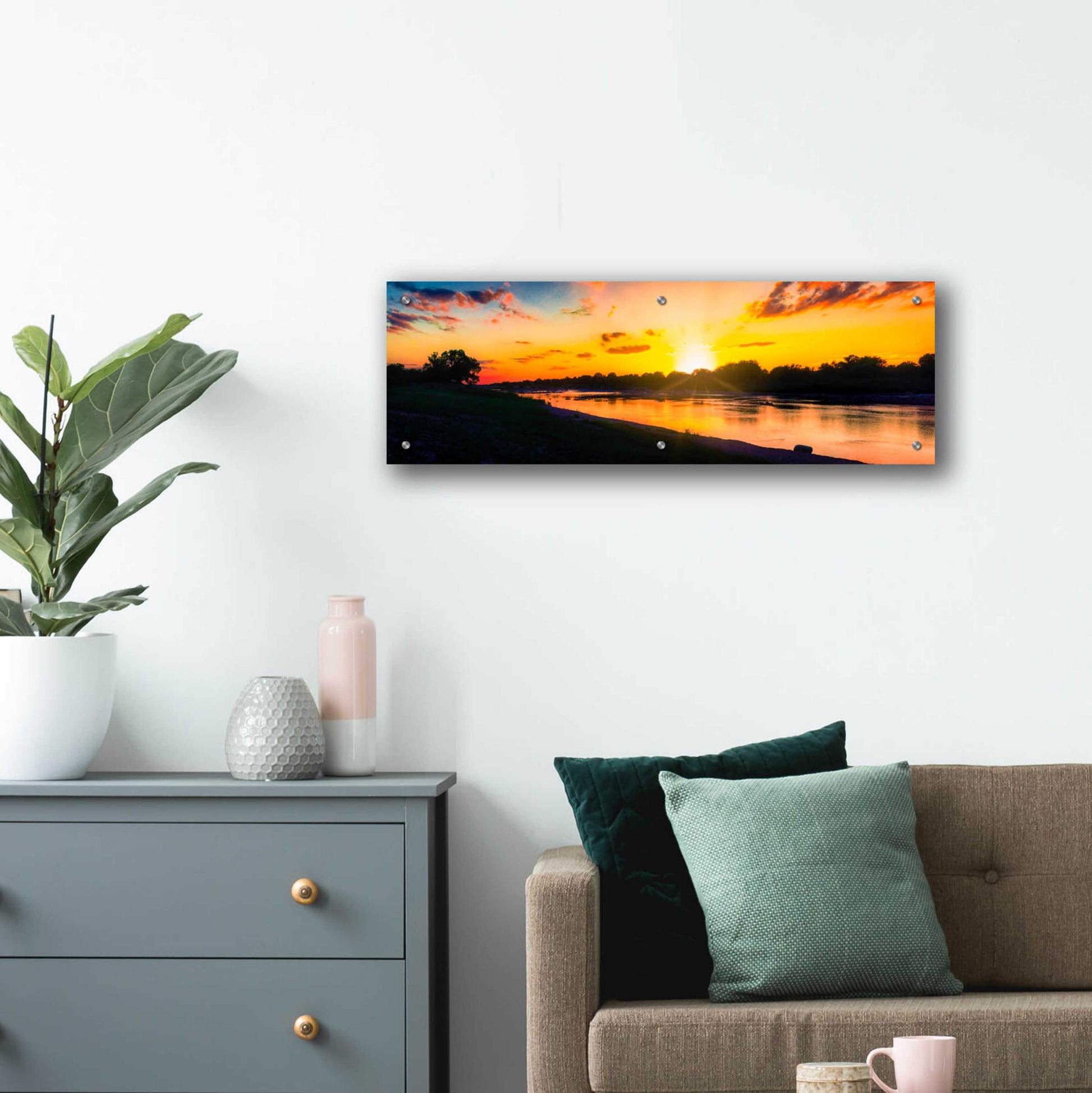 Epic Art 'Llano River Sunset' by Grace Fine Arts Photography, Acrylic Glass Wall Art,36x12