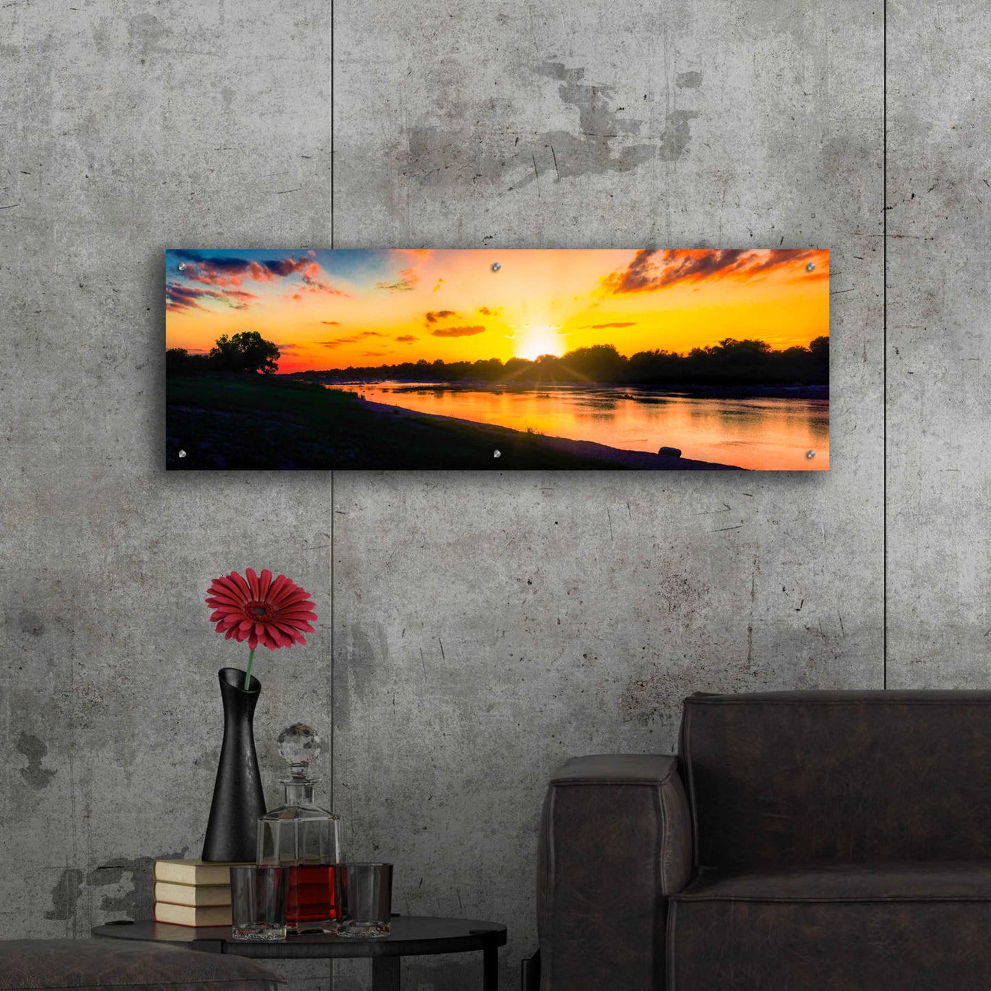 Epic Art 'Llano River Sunset' by Grace Fine Arts Photography, Acrylic Glass Wall Art,48x16