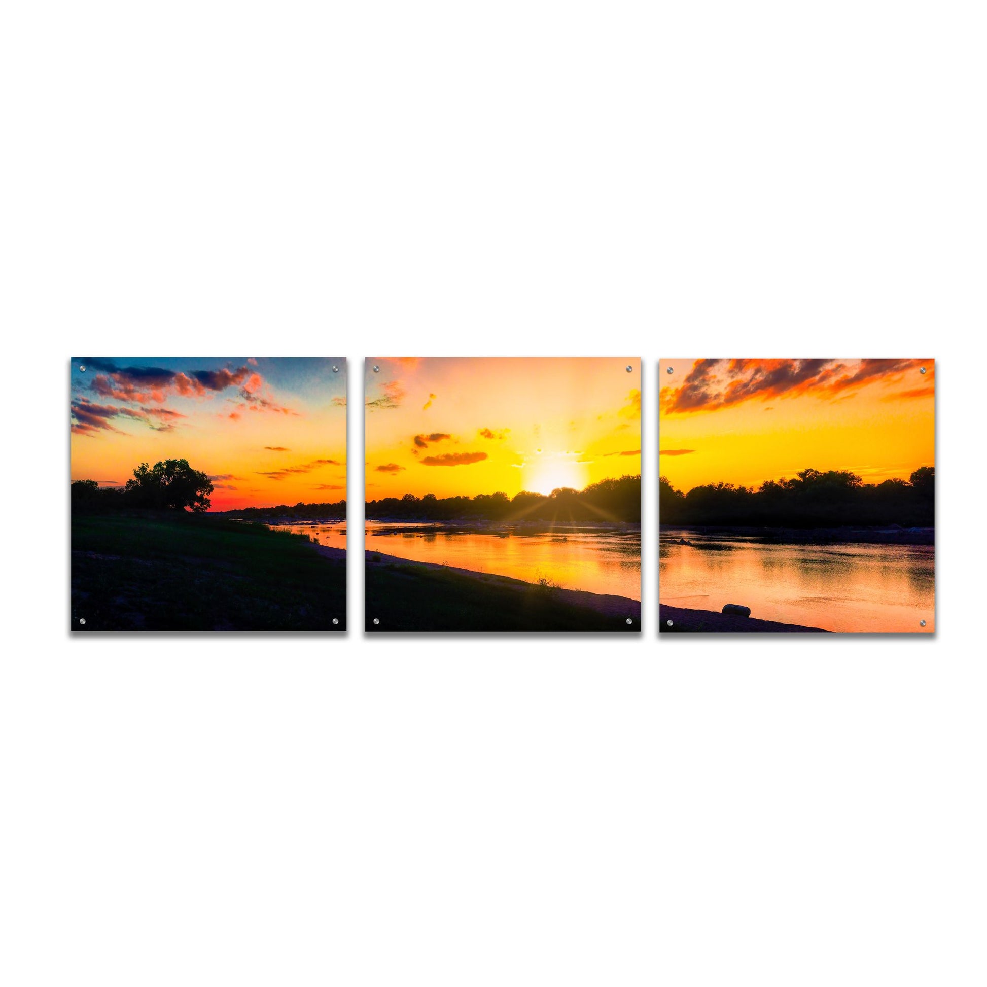 Epic Art 'Llano River Sunset' by Grace Fine Arts Photography, Acrylic Glass Wall Art, 3 Piece Set