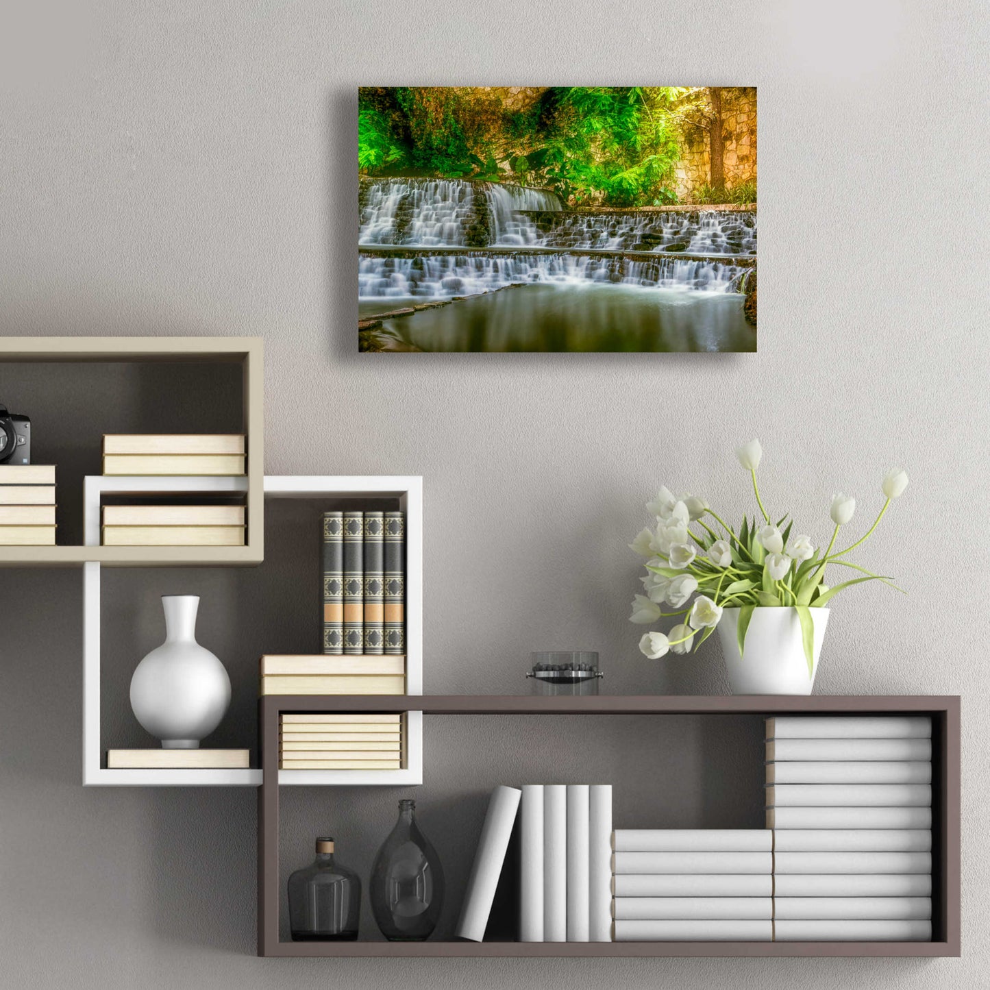 Epic Art 'Riverwalk Waterfall 1' by Grace Fine Arts Photography, Acrylic Glass Wall Art,24x16