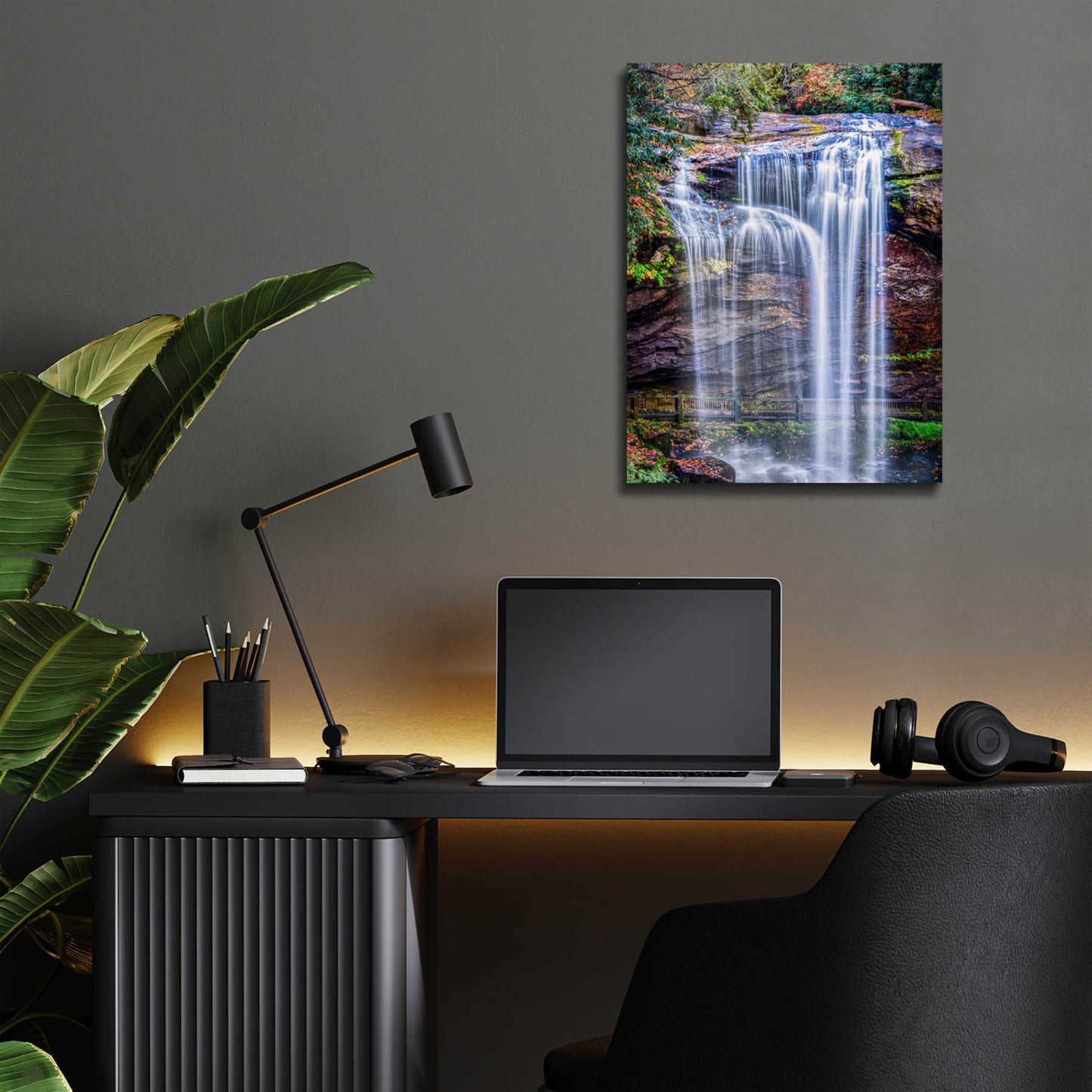 Epic Art 'Smoky Mountains Autumn Waterfall 1' by Grace Fine Arts Photography, Acrylic Glass Wall Art,12x16