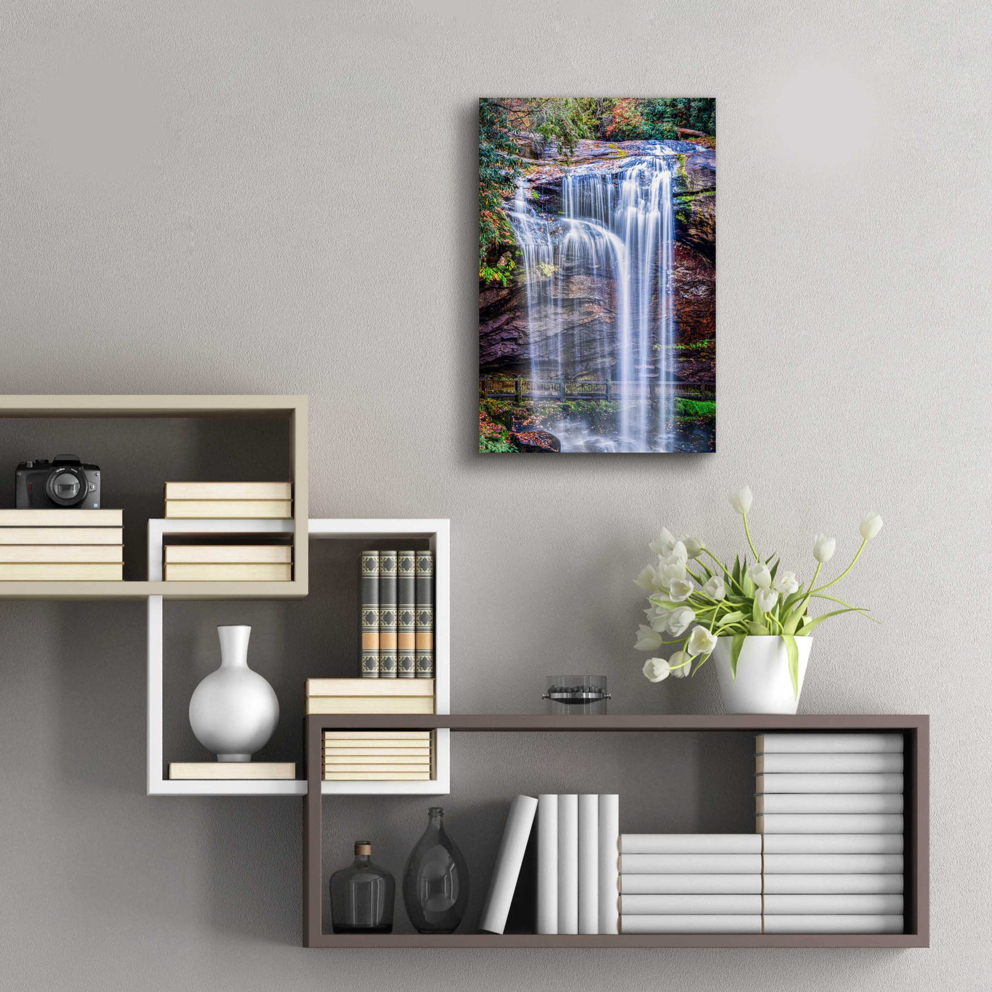 Epic Art 'Smoky Mountains Autumn Waterfall 1' by Grace Fine Arts Photography, Acrylic Glass Wall Art,16x24