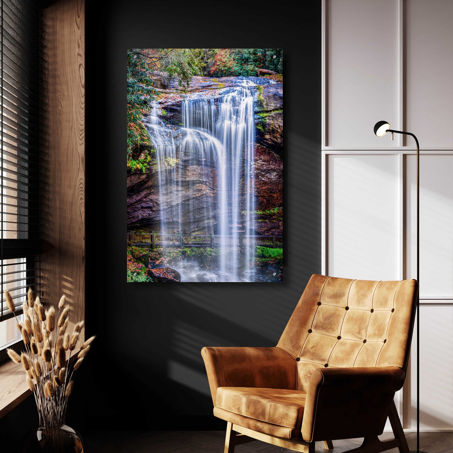 Epic Art 'Smoky Mountains Autumn Waterfall 1' by Grace Fine Arts Photography, Acrylic Glass Wall Art,24x36