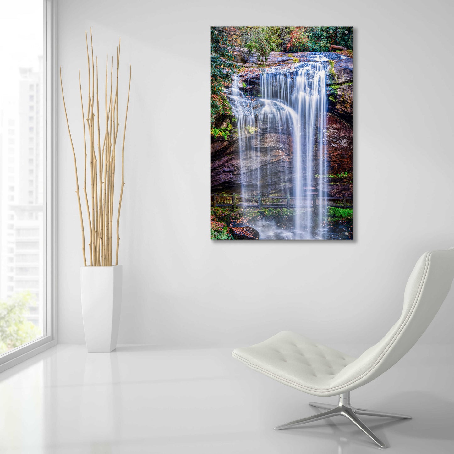 Epic Art 'Smoky Mountains Autumn Waterfall 1' by Grace Fine Arts Photography, Acrylic Glass Wall Art,24x36