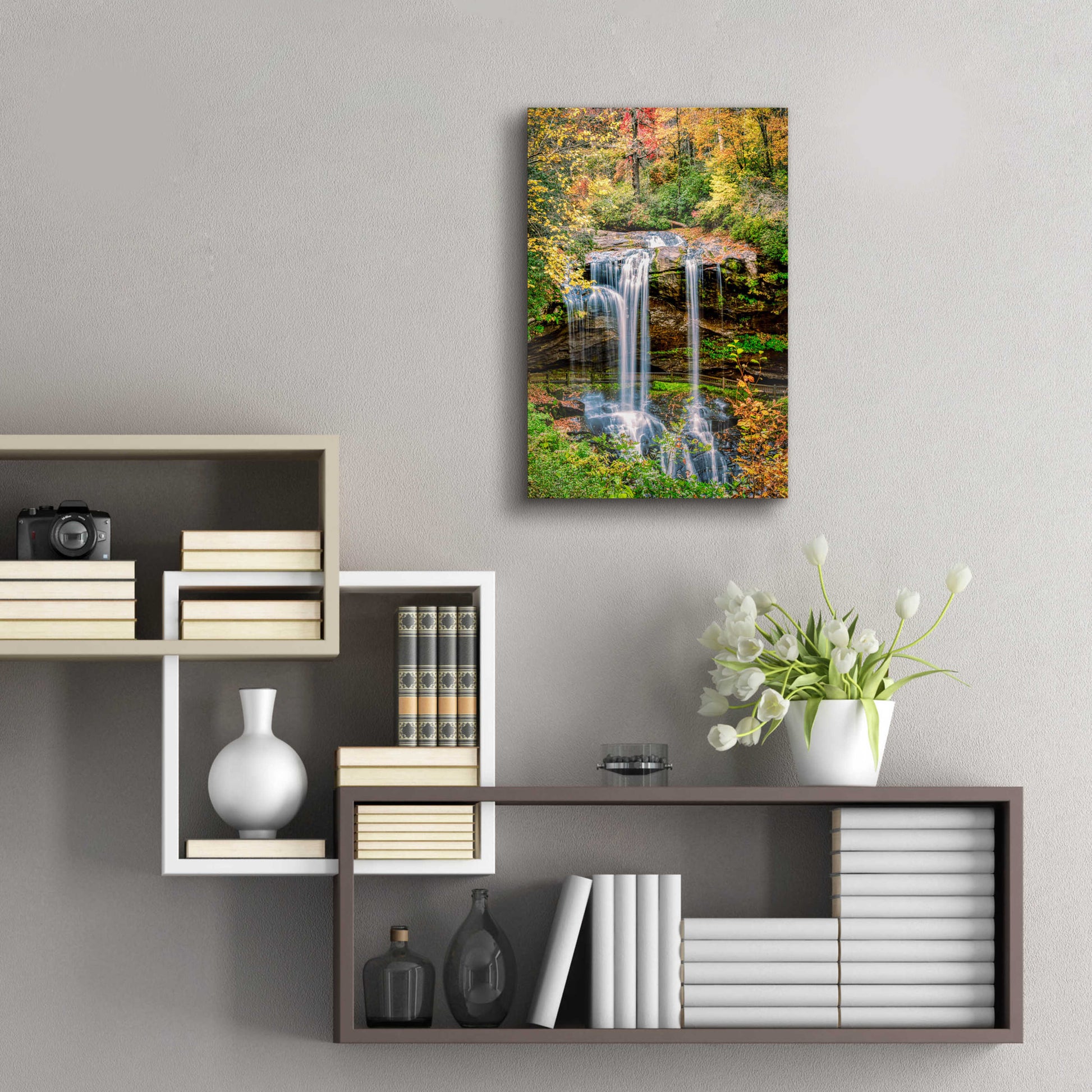 Epic Art 'Smoky Mountains Autumn Waterfall 2' by Grace Fine Arts Photography, Acrylic Glass Wall Art,16x24