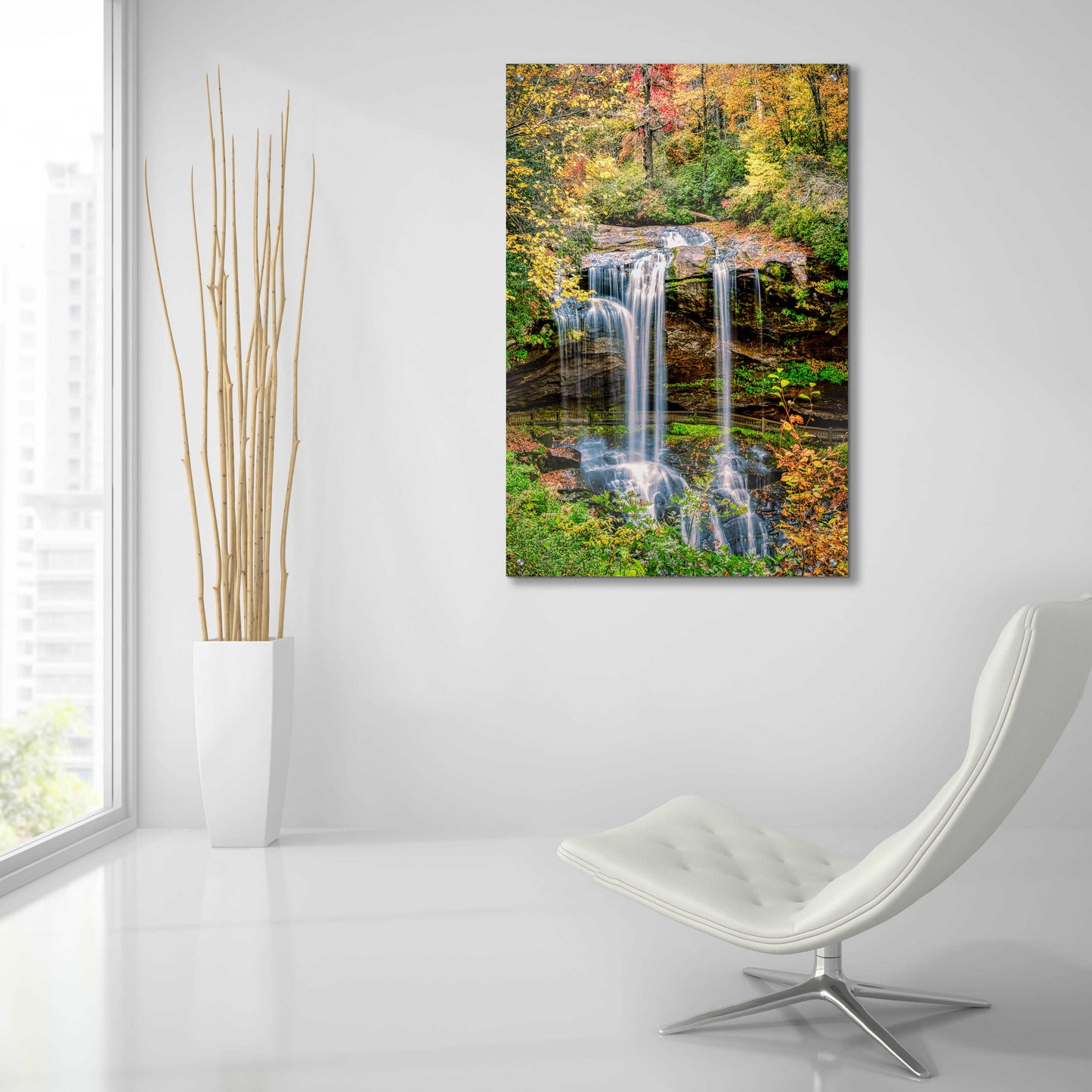 Epic Art 'Smoky Mountains Autumn Waterfall 2' by Grace Fine Arts Photography, Acrylic Glass Wall Art,24x36