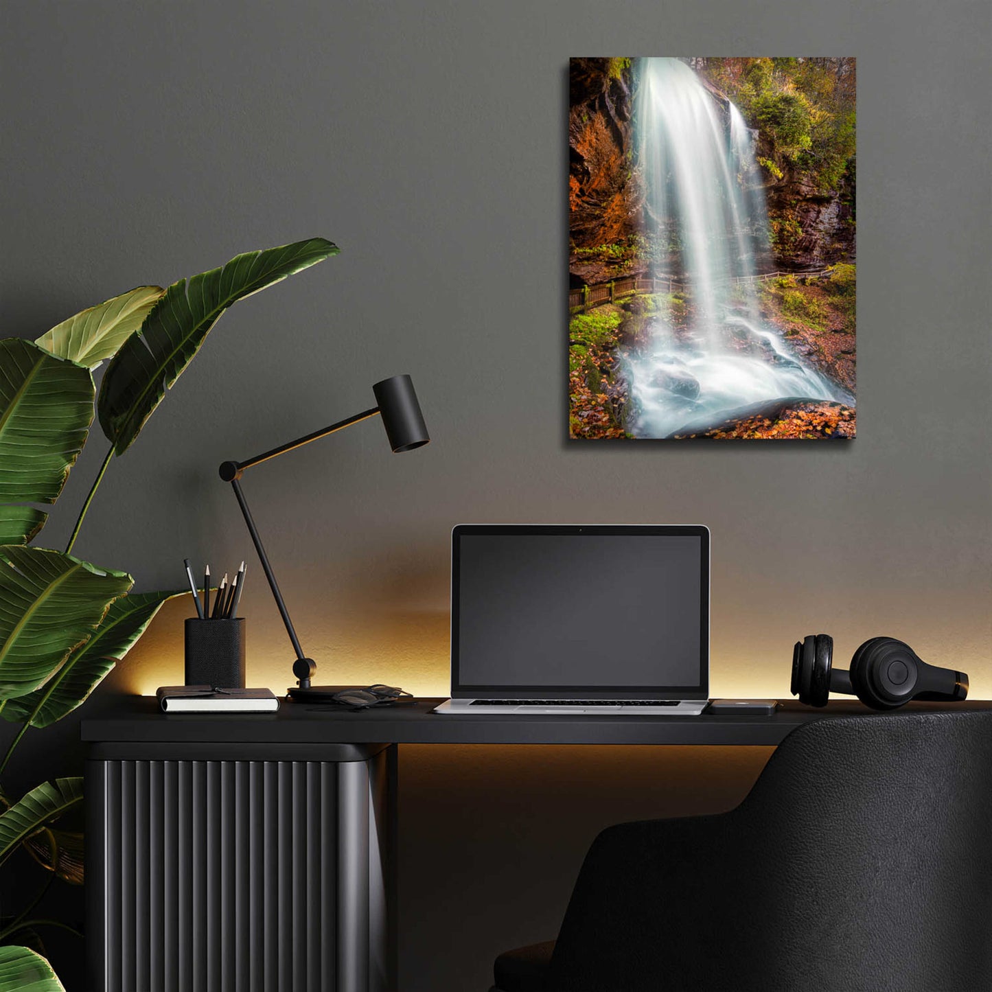 Epic Art 'Smoky Mountains Autumn Waterfall 3' by Grace Fine Arts Photography, Acrylic Glass Wall Art,12x16