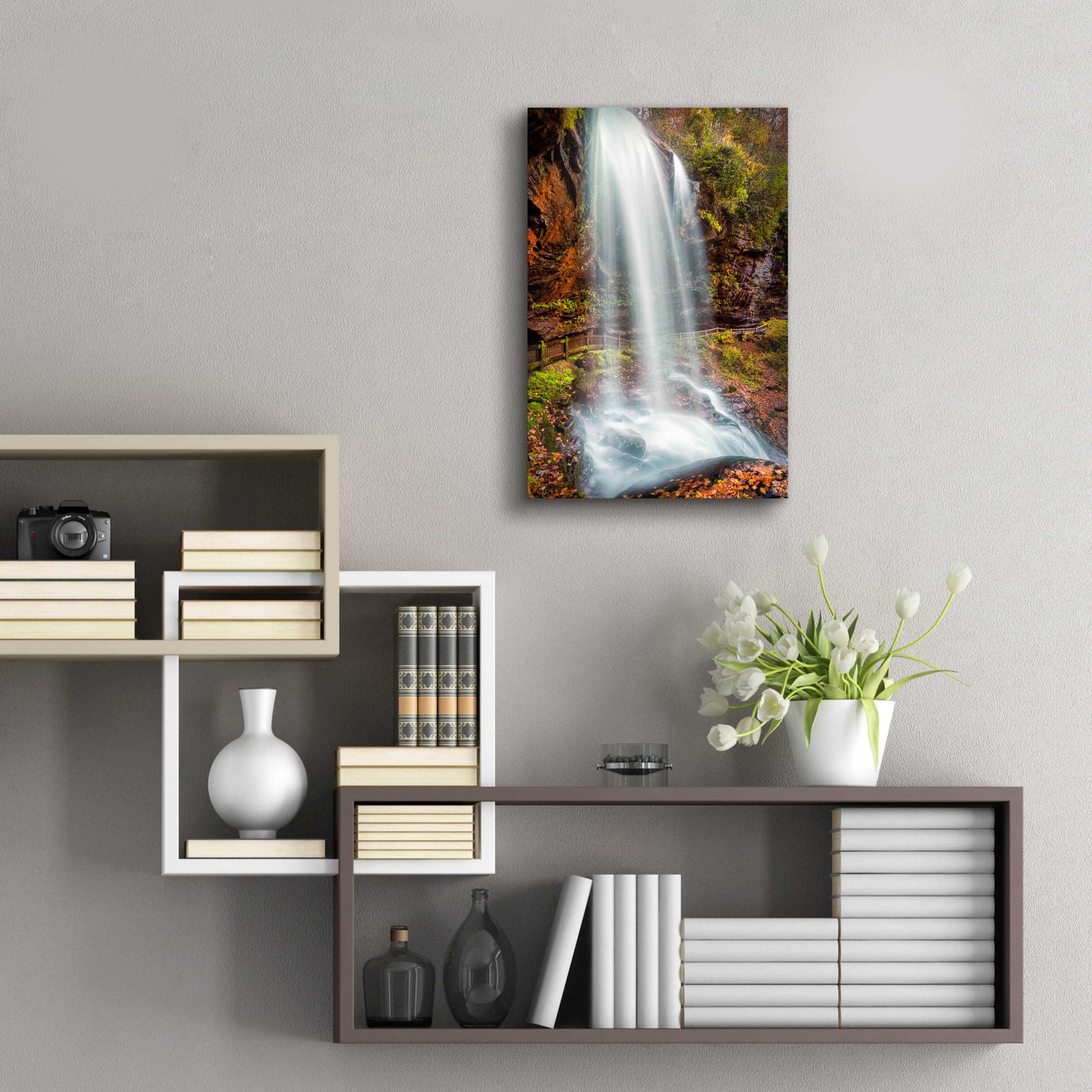 Epic Art 'Smoky Mountains Autumn Waterfall 3' by Grace Fine Arts Photography, Acrylic Glass Wall Art,16x24