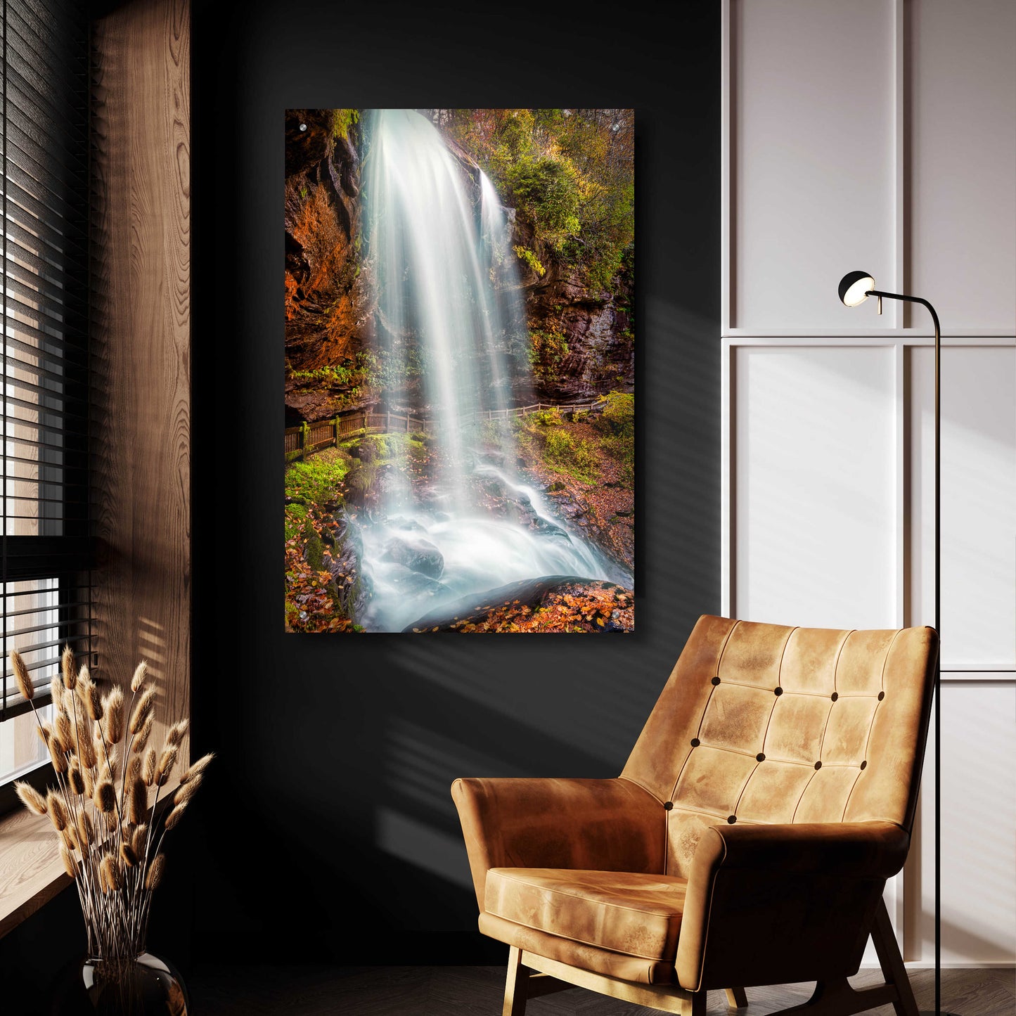 Epic Art 'Smoky Mountains Autumn Waterfall 3' by Grace Fine Arts Photography, Acrylic Glass Wall Art,24x36