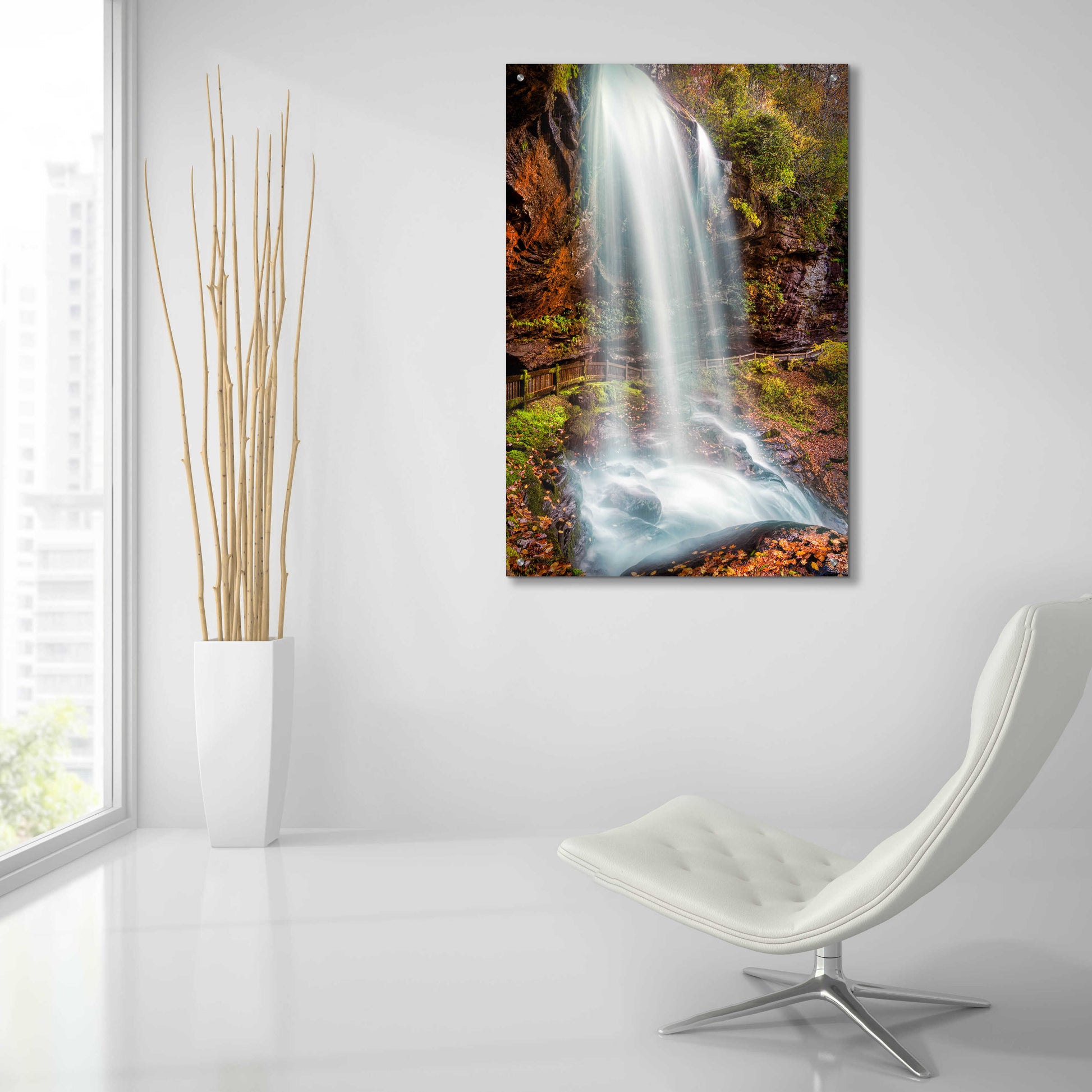 Epic Art 'Smoky Mountains Autumn Waterfall 3' by Grace Fine Arts Photography, Acrylic Glass Wall Art,24x36