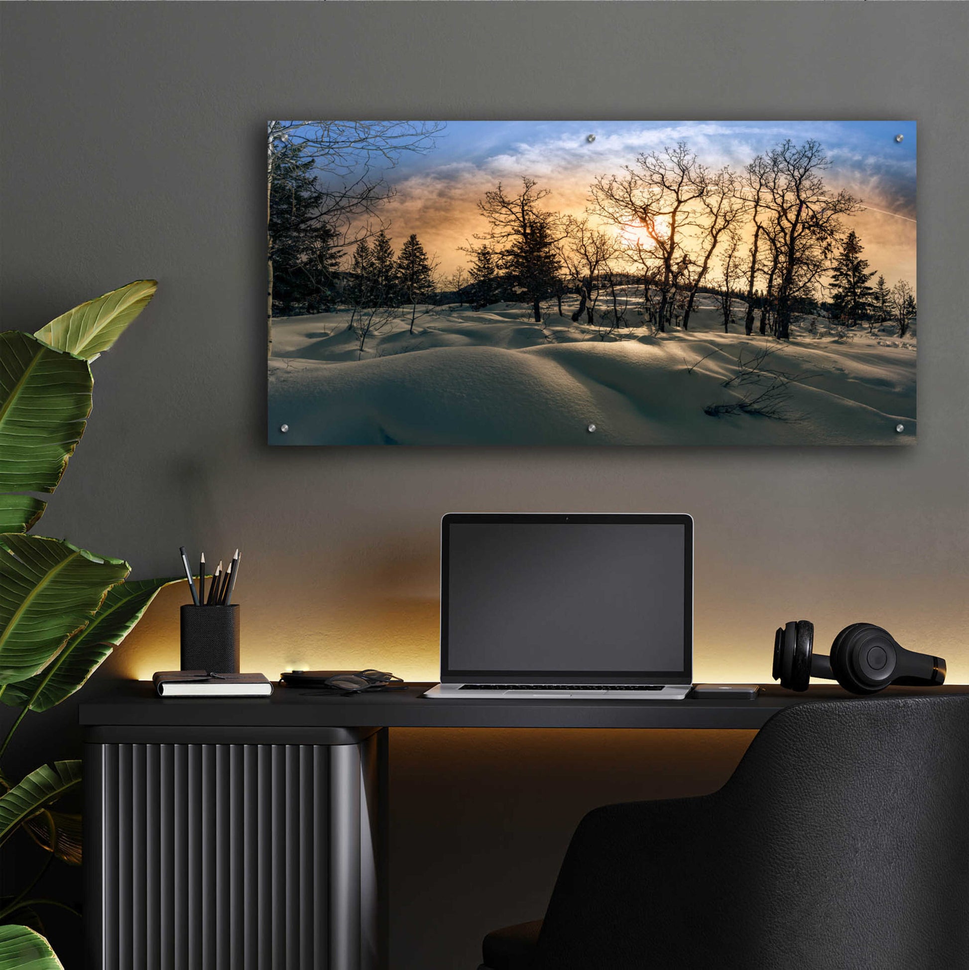 Epic Art 'Snowy Sunrise' by Grace Fine Arts Photography, Acrylic Glass Wall Art,48x24