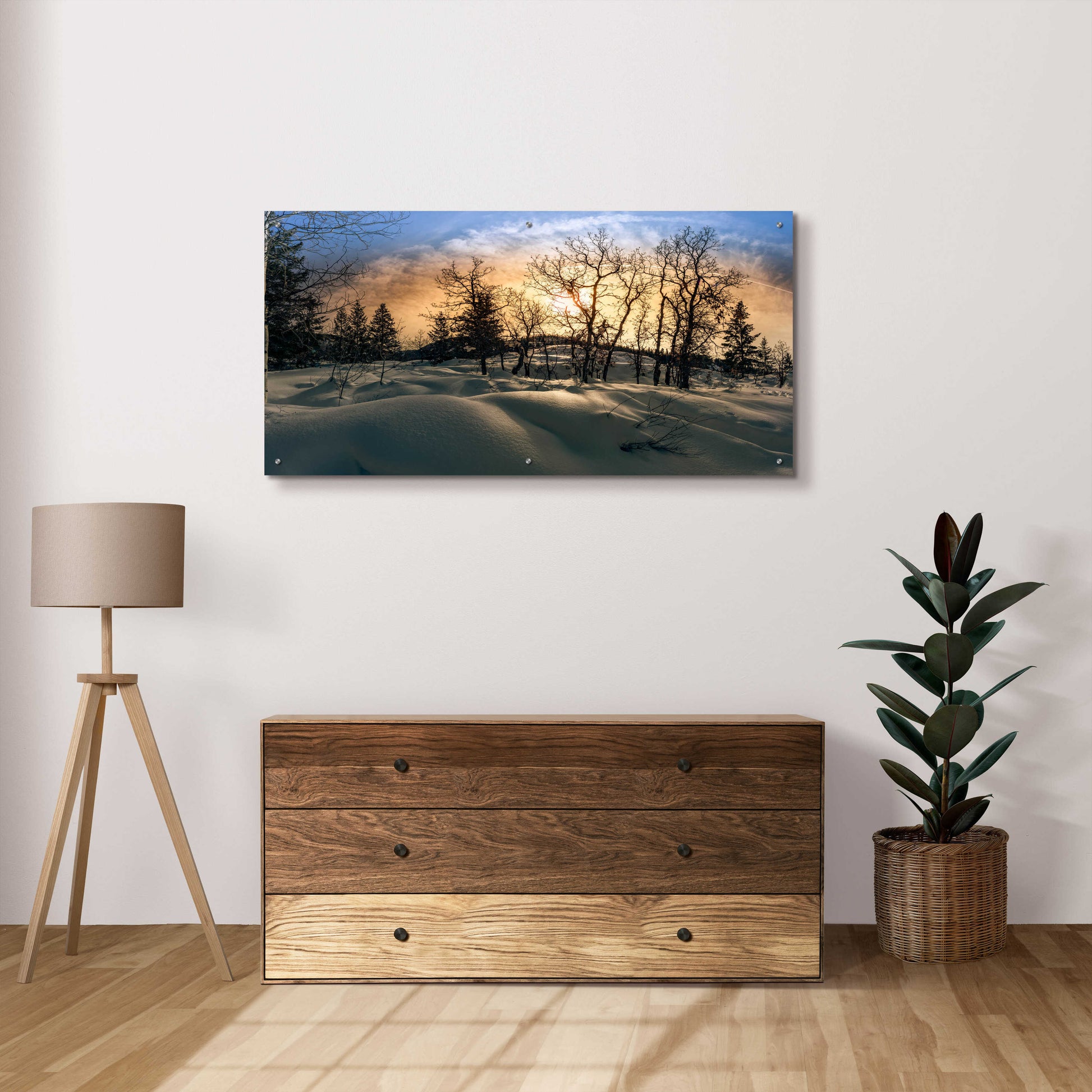 Epic Art 'Snowy Sunrise' by Grace Fine Arts Photography, Acrylic Glass Wall Art,48x24