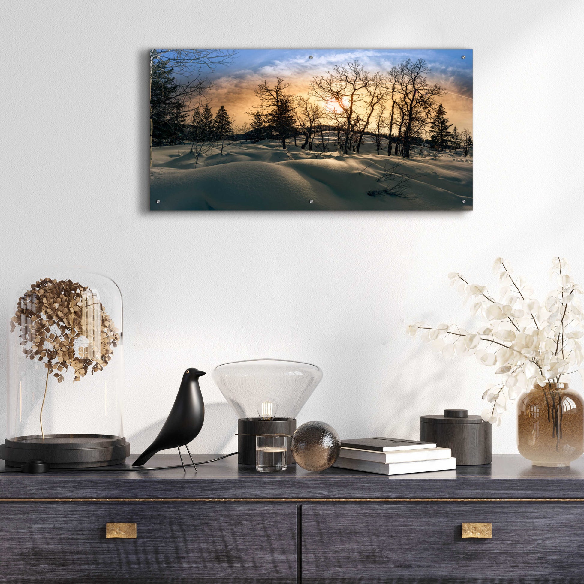 Epic Art 'Snowy Sunrise' by Grace Fine Arts Photography, Acrylic Glass Wall Art,48x24