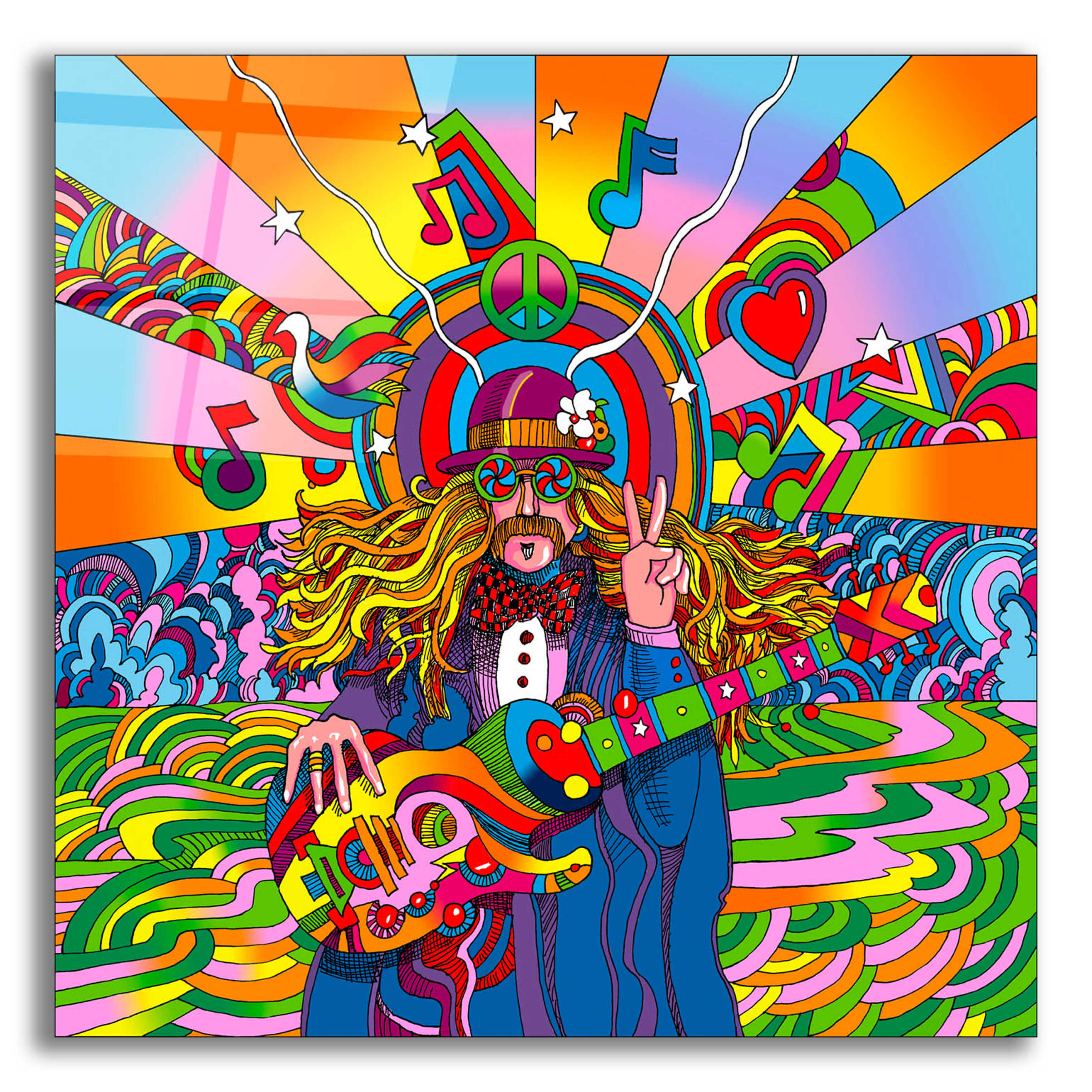 Epic Art Hippie Musician by Howie Green Acrylic Glass Wall Art