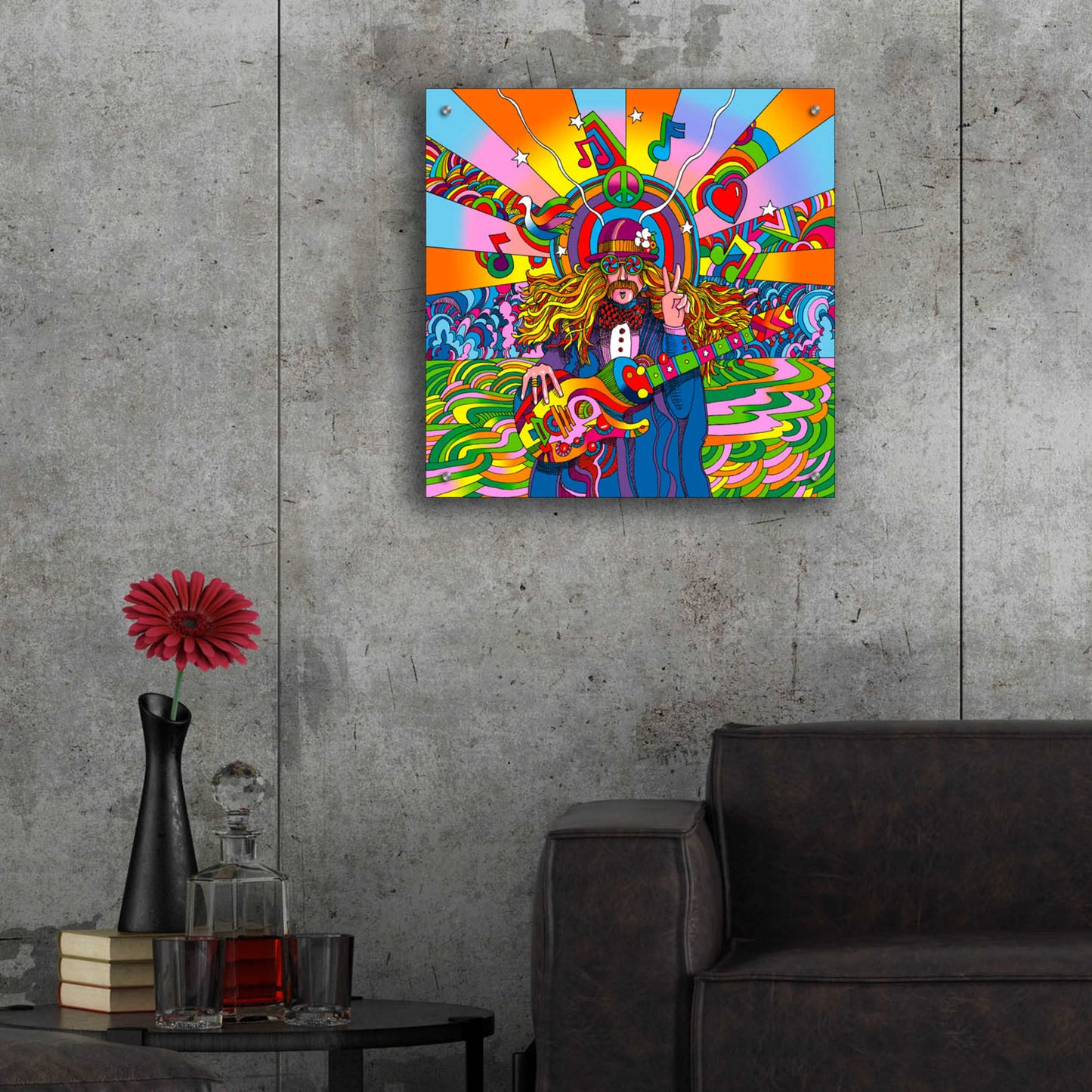 Epic Art 'Hippie Musician' by Howie Green, Acrylic Glass Wall Art,24x24