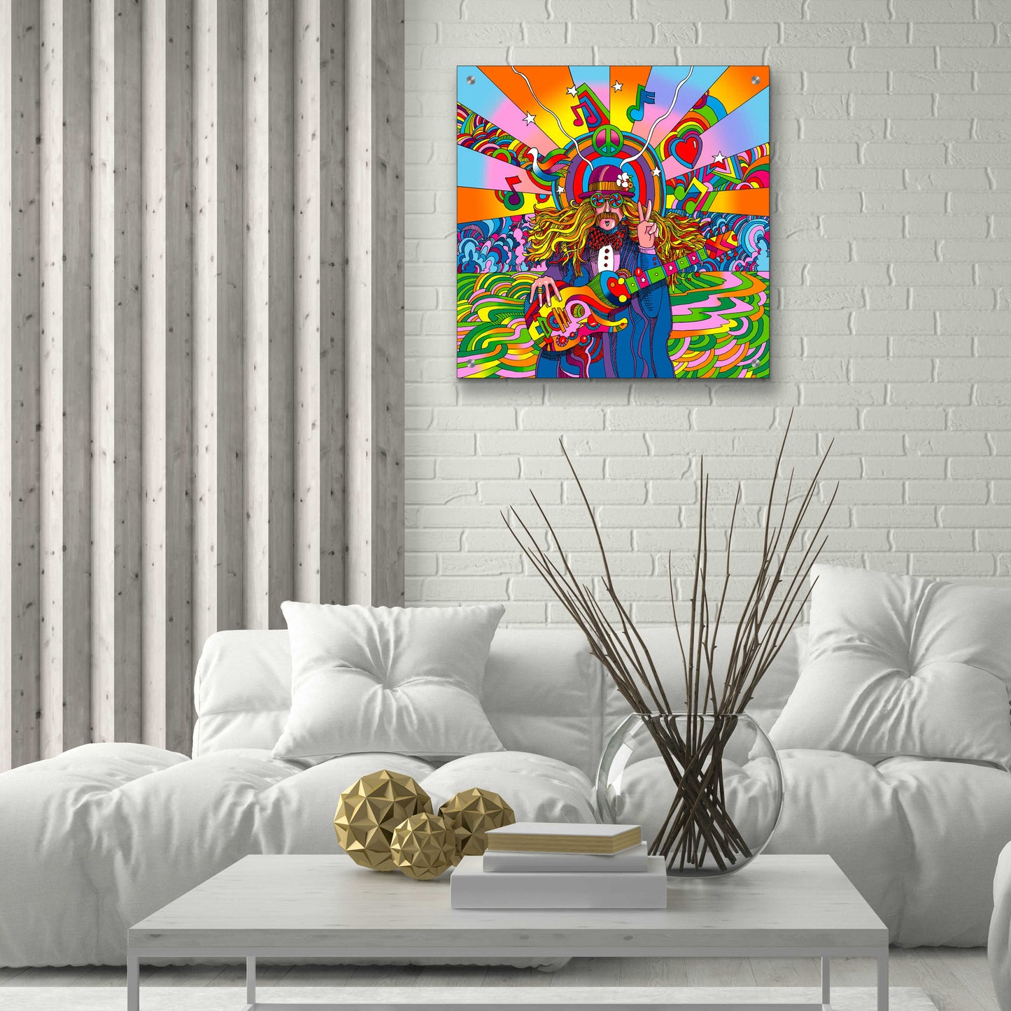 Epic Art 'Hippie Musician' by Howie Green, Acrylic Glass Wall Art,24x24