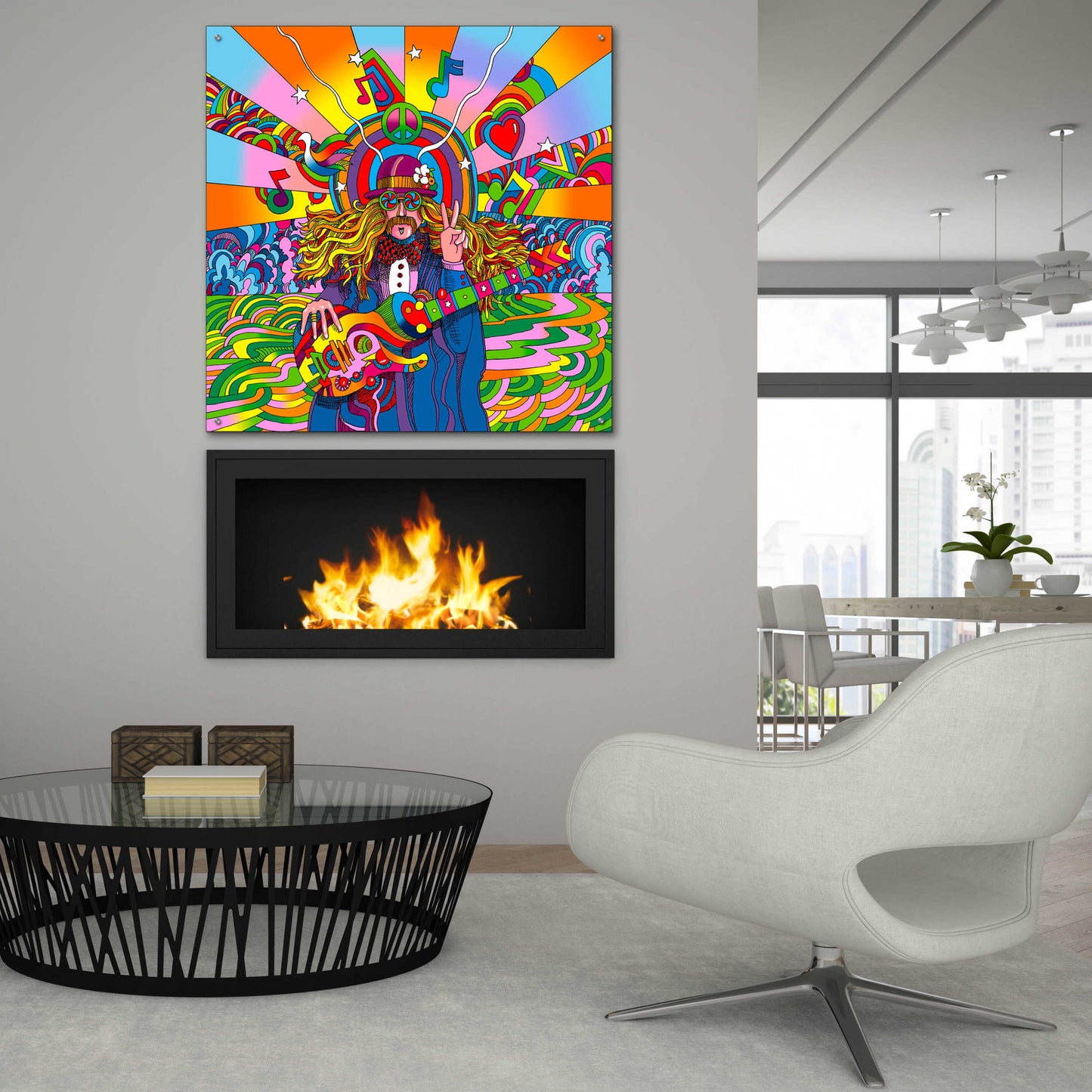 Epic Art 'Hippie Musician' by Howie Green, Acrylic Glass Wall Art,36x36