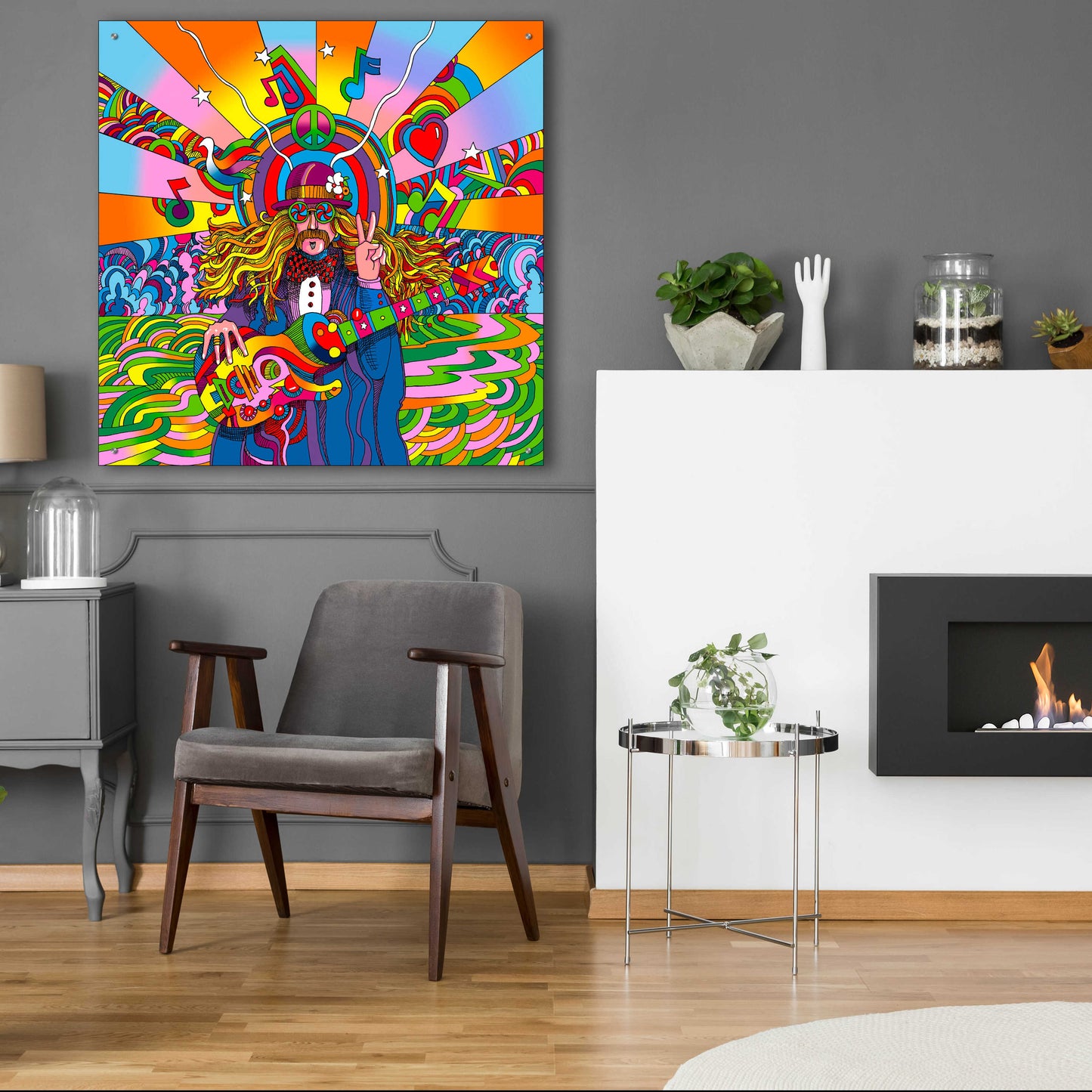 Epic Art 'Hippie Musician' by Howie Green, Acrylic Glass Wall Art,36x36