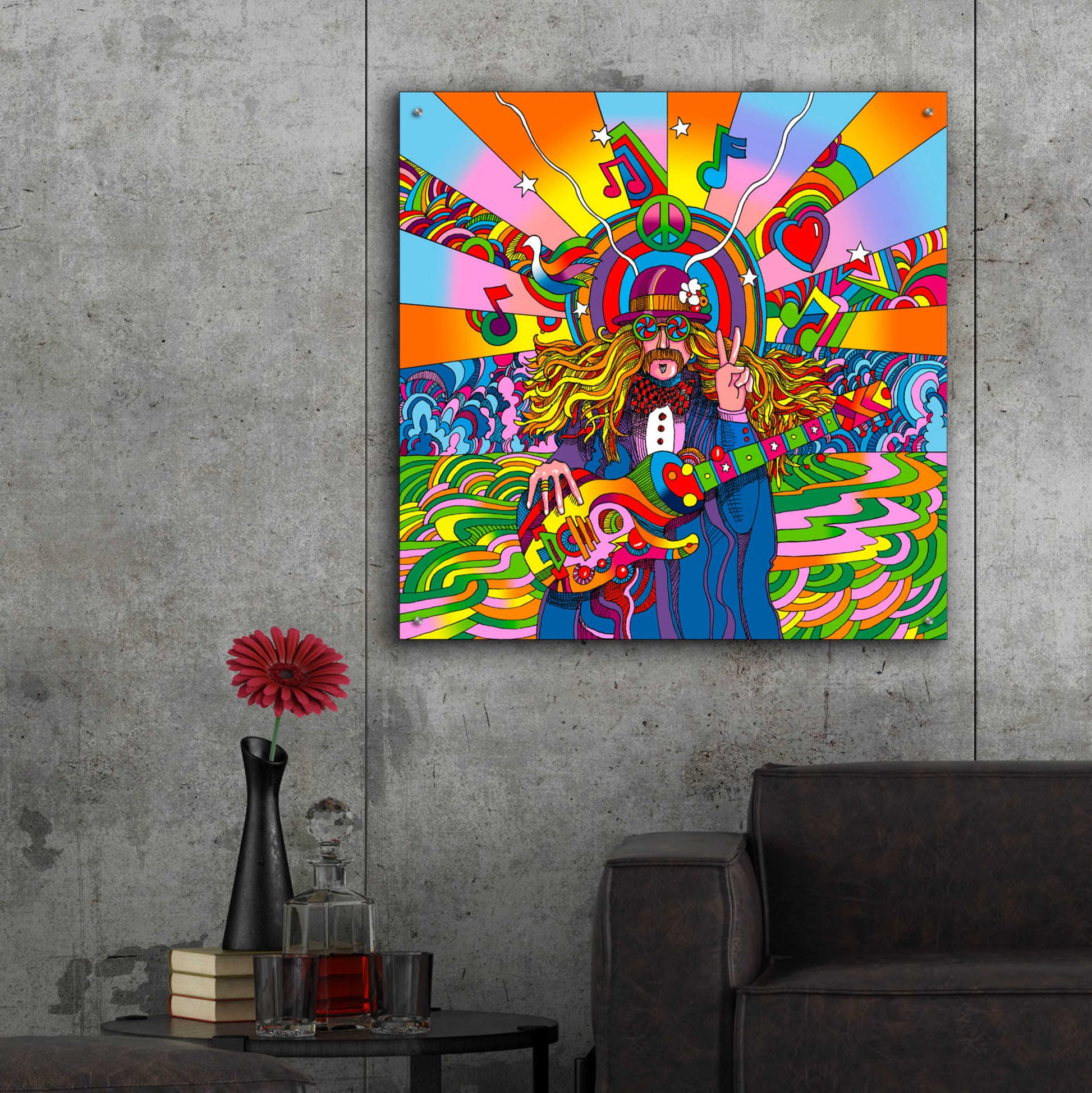 Epic Art 'Hippie Musician' by Howie Green, Acrylic Glass Wall Art,36x36