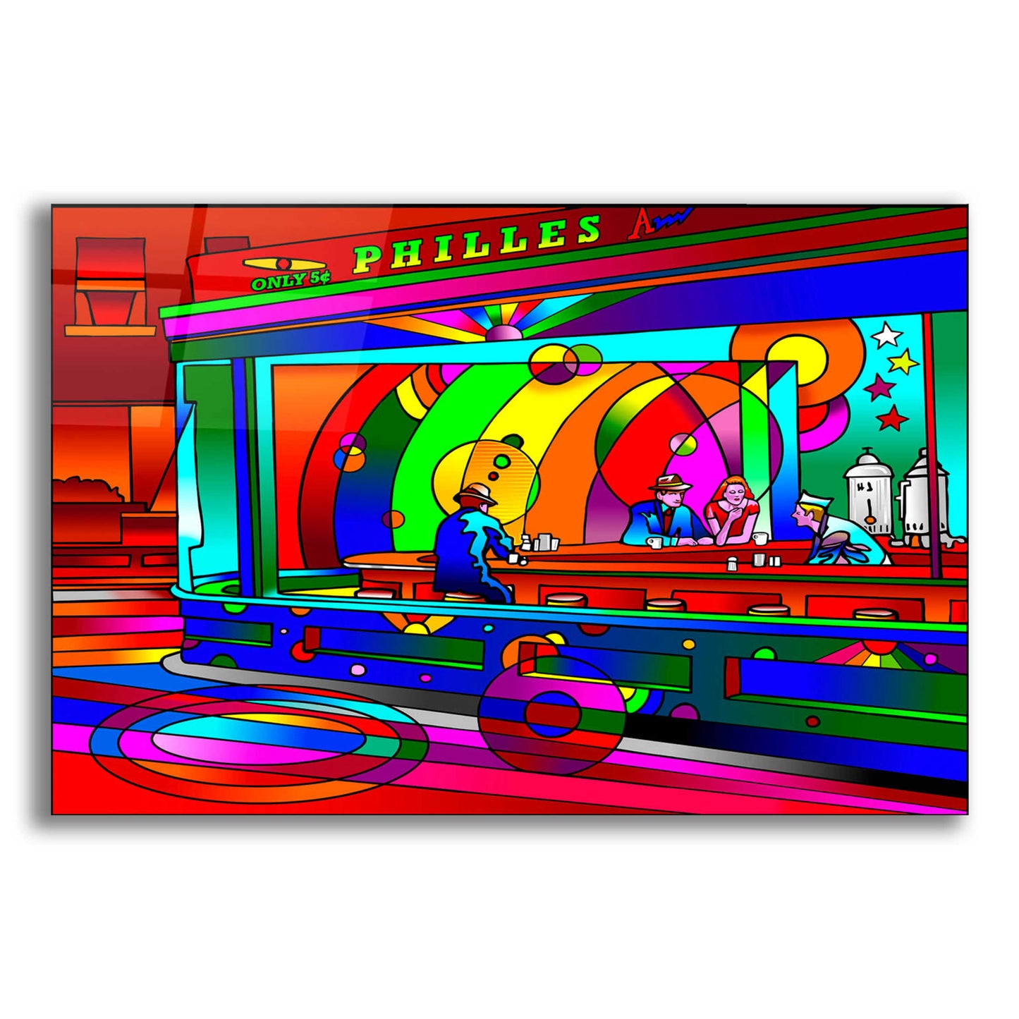 Epic Art 'Nighthawks' by Howie Green, Acrylic Glass Wall Art,24x16