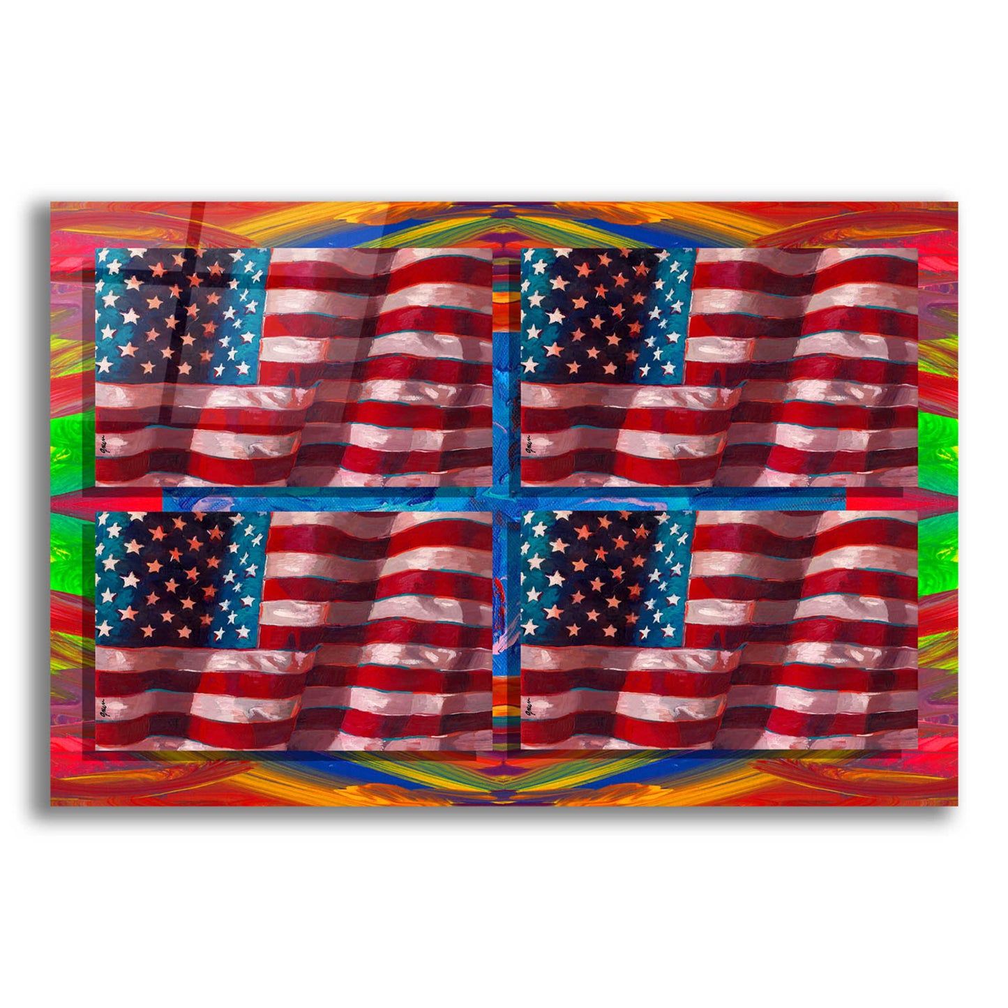 Epic Art 'US Flags' by Howie Green, Acrylic Glass Wall Art,16x12