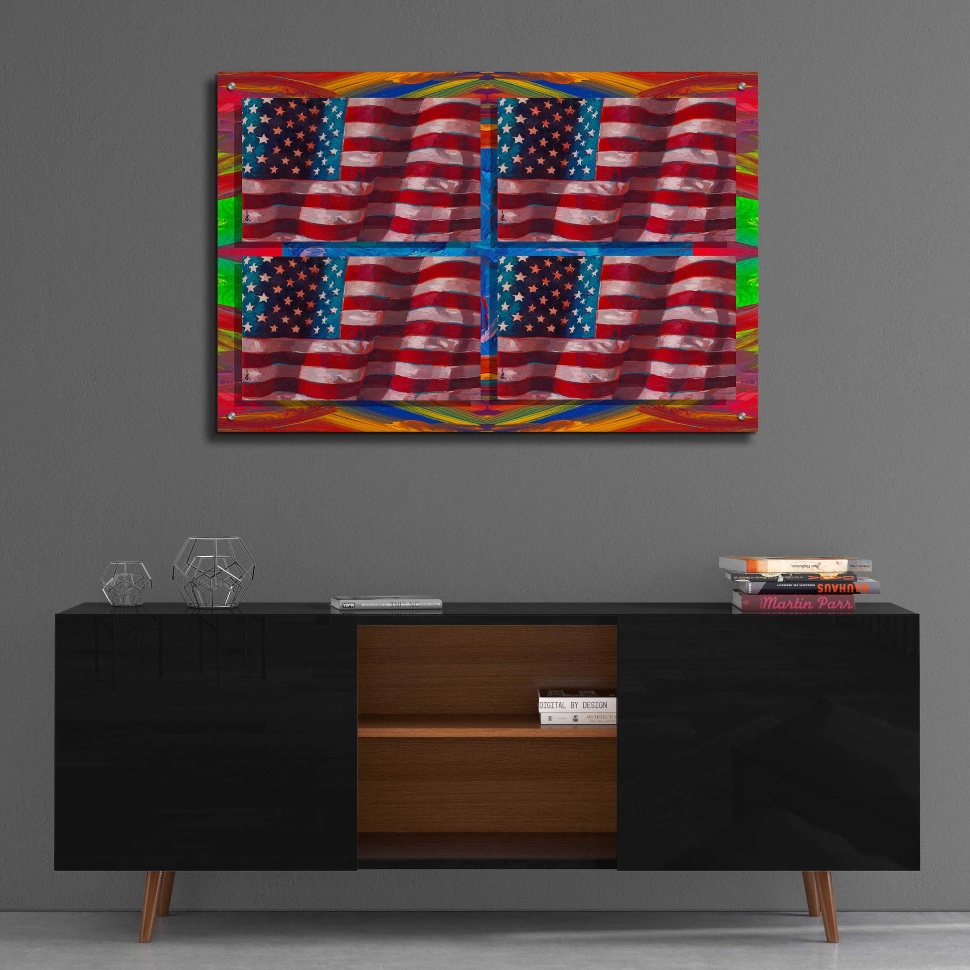 Epic Art 'US Flags' by Howie Green, Acrylic Glass Wall Art,36x24