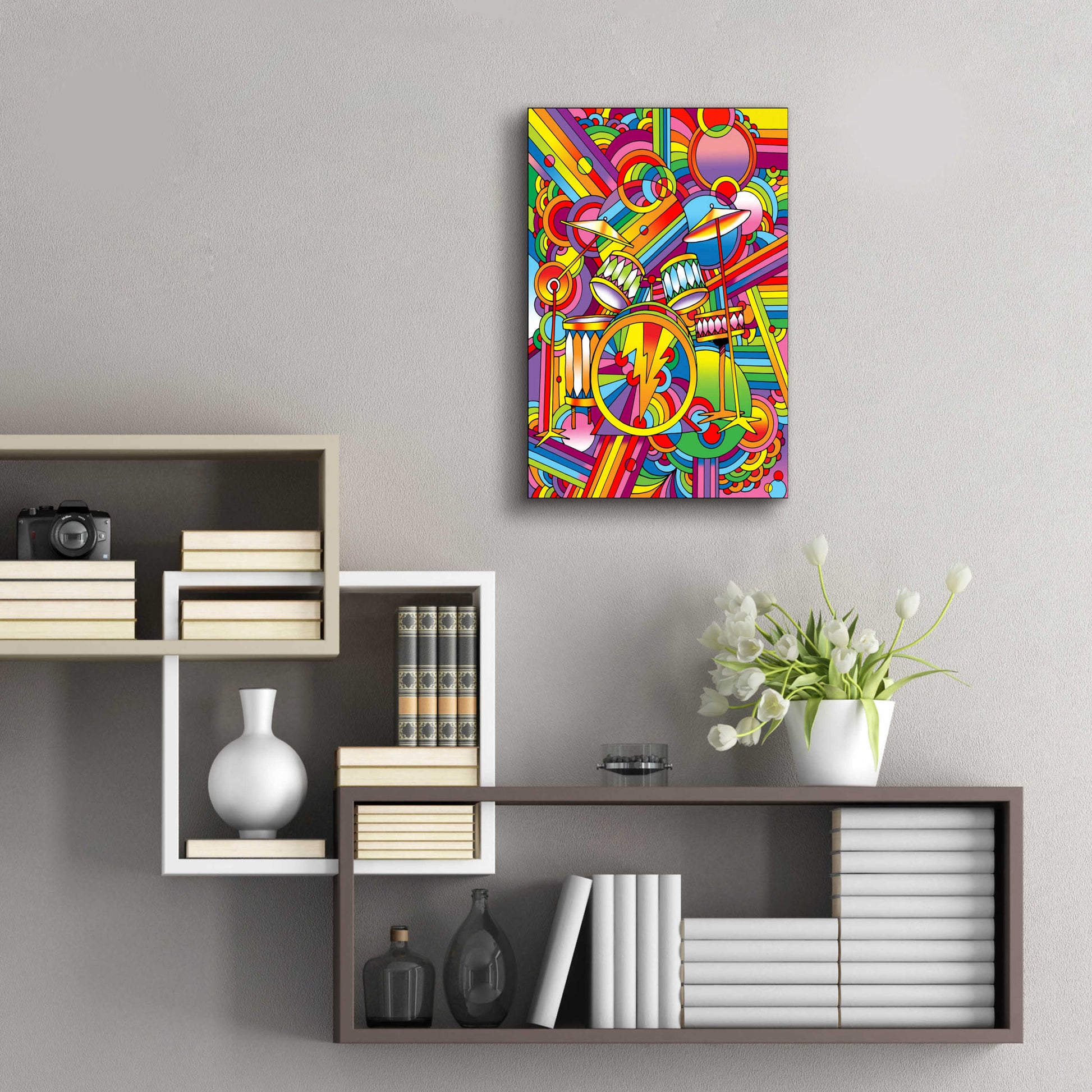 Epic Art 'Pop Art Drums' by Howie Green, Acrylic Glass Wall Art,16x24