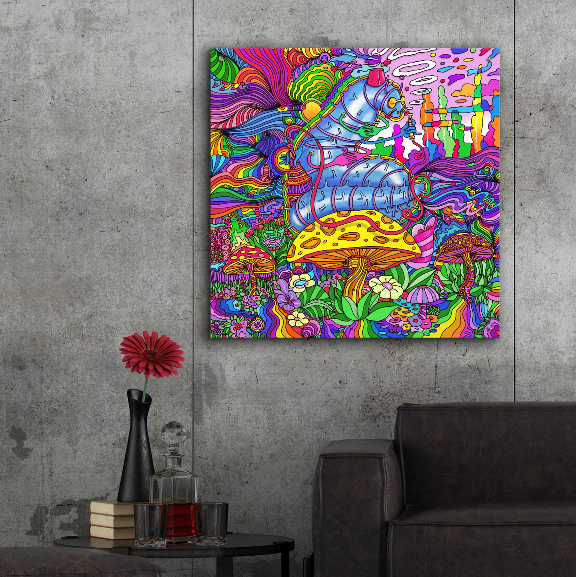 Epic Art 'Pop Art Caterpillar' by Howie Green, Acrylic Glass Wall Art,36x36