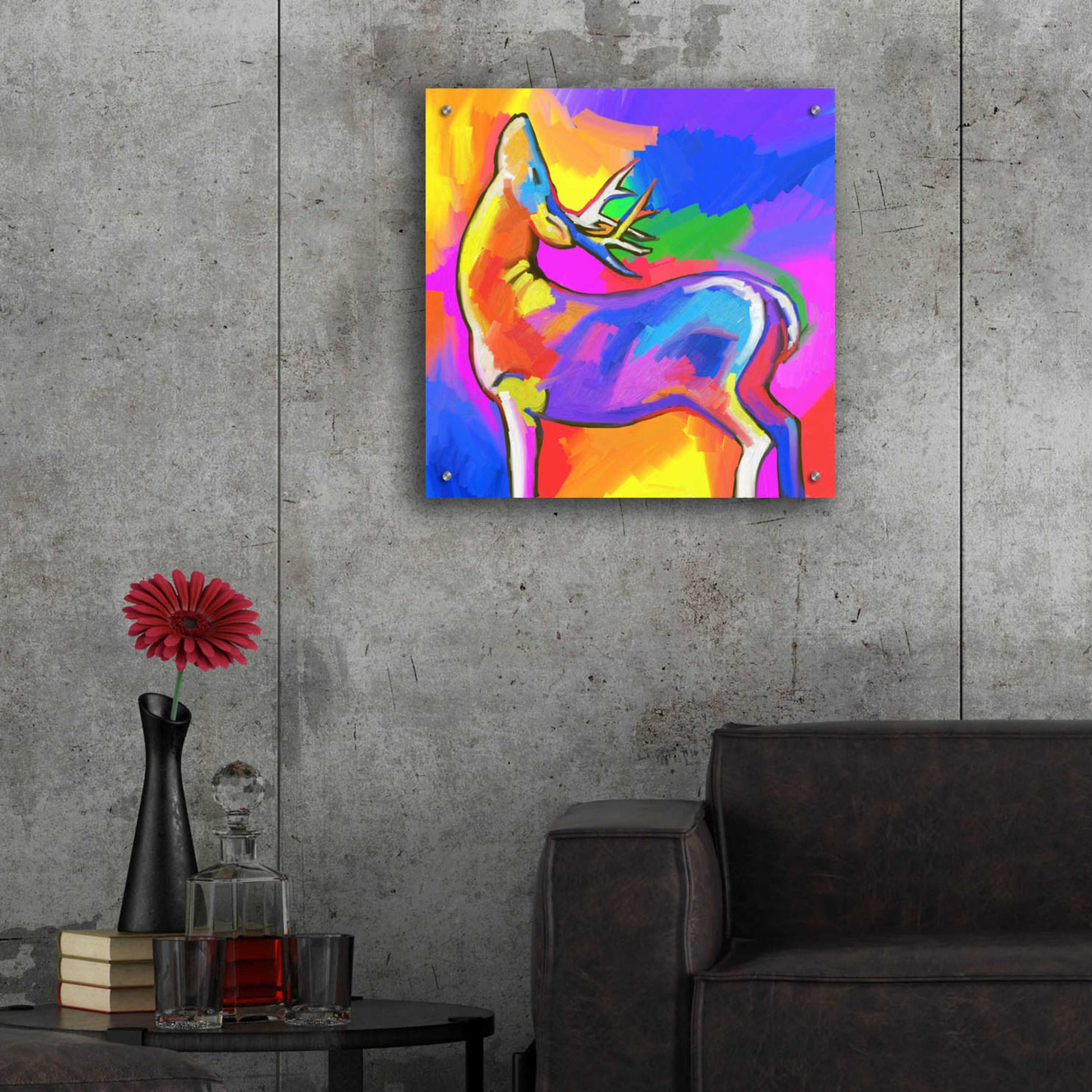 Epic Art 'Pop Art Deer 2' by Howie Green, Acrylic Glass Wall Art,24x24