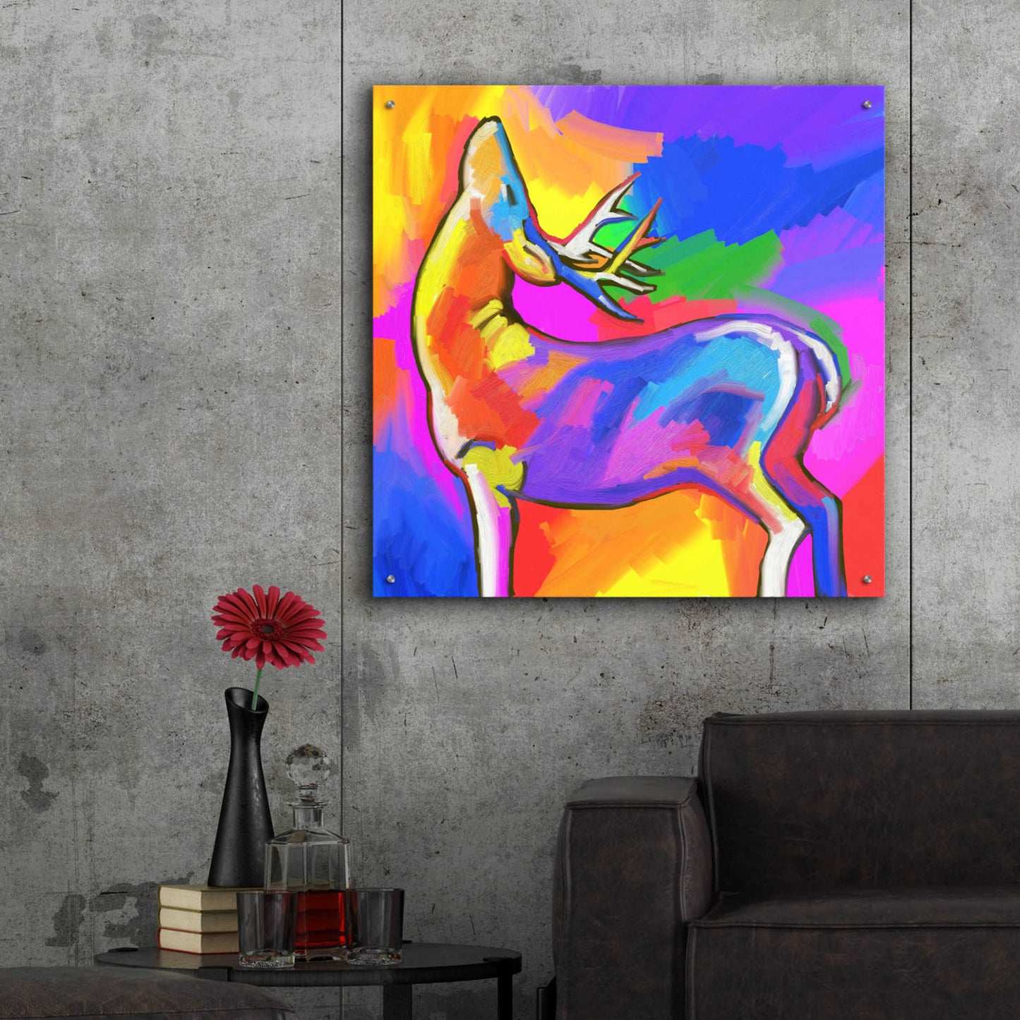 Epic Art 'Pop Art Deer 2' by Howie Green, Acrylic Glass Wall Art,36x36