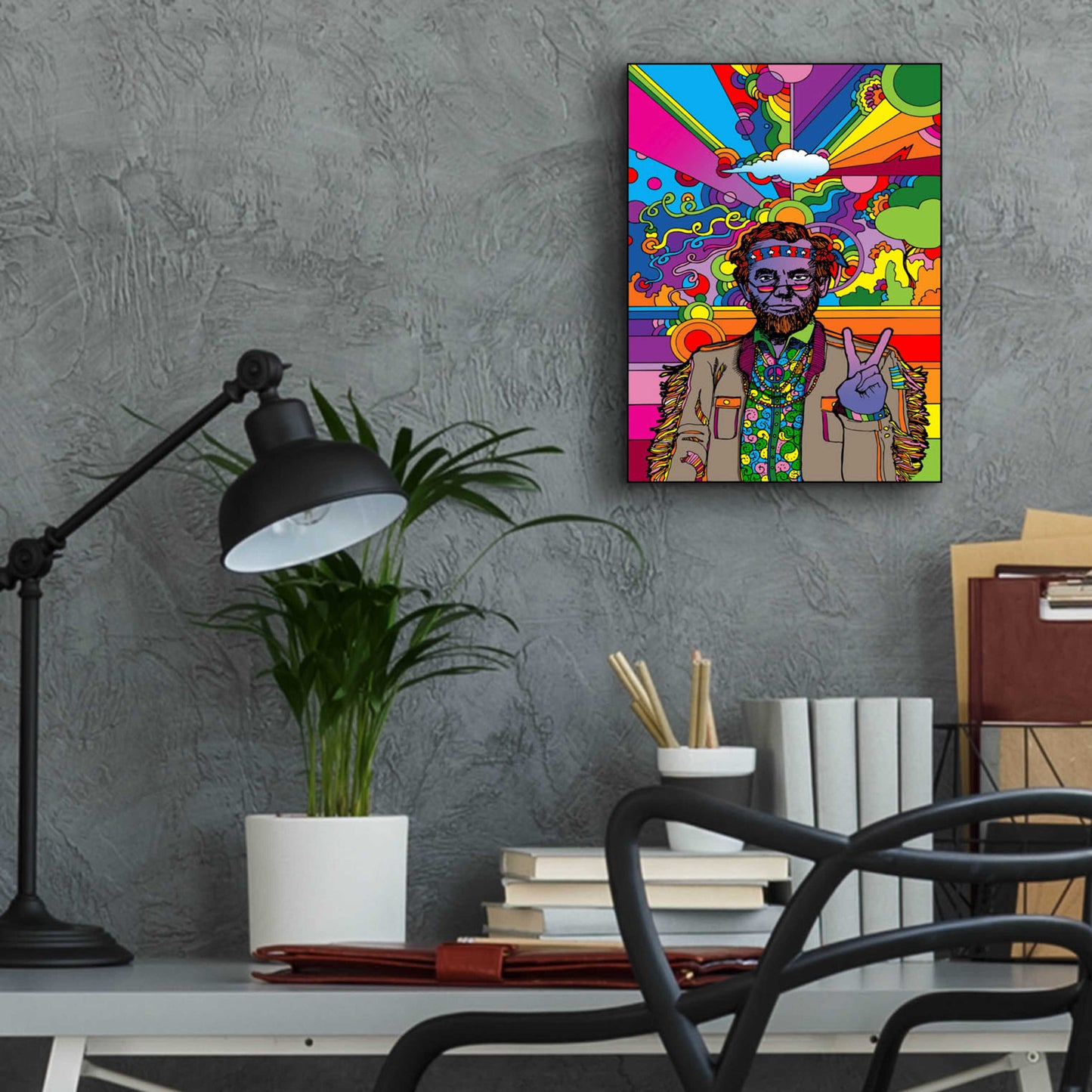 Epic Art 'Psychedelic Abe' by Howie Green, Acrylic Glass Wall Art,12x16